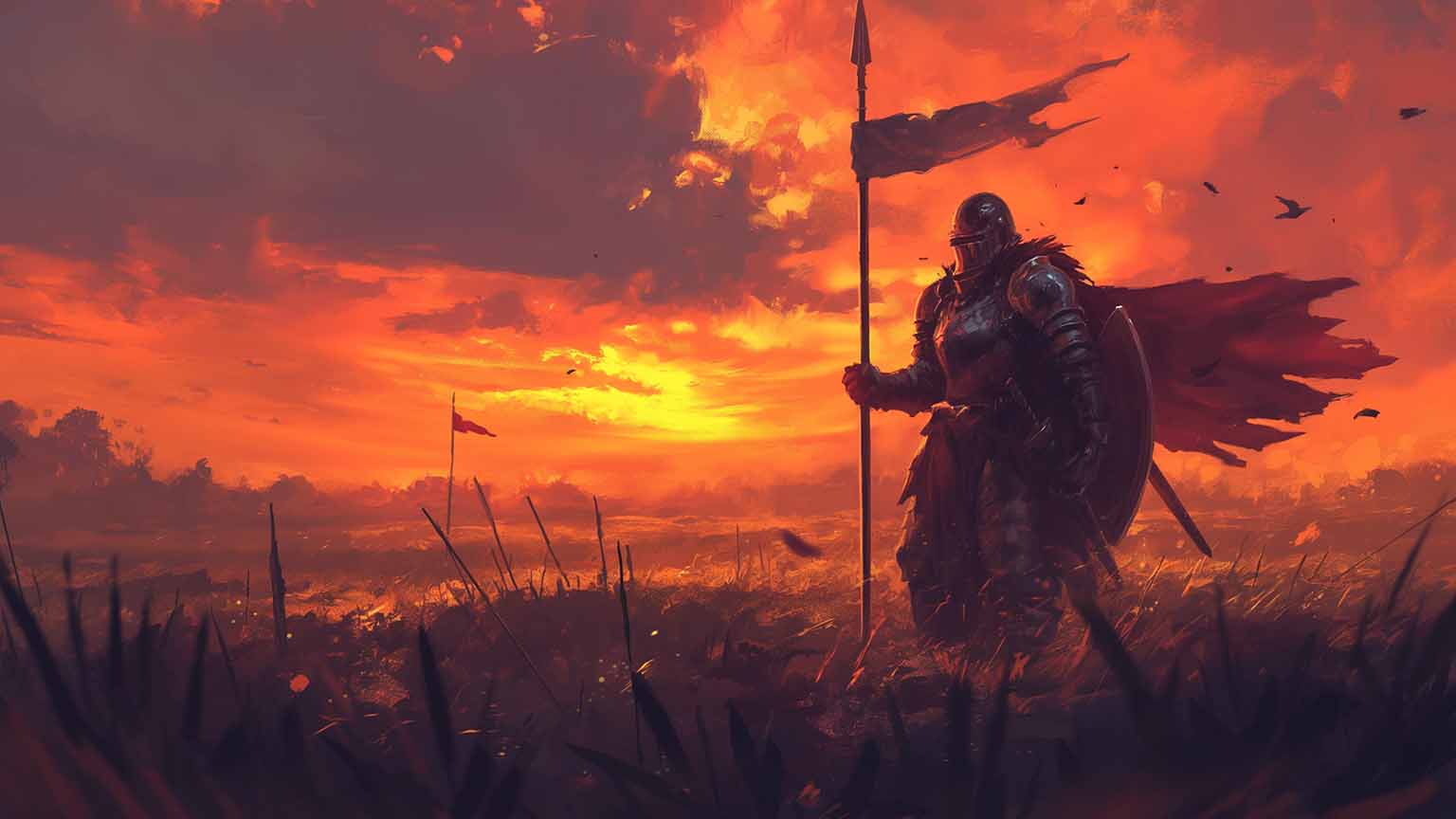 Free Medieval Knight Sunset Field