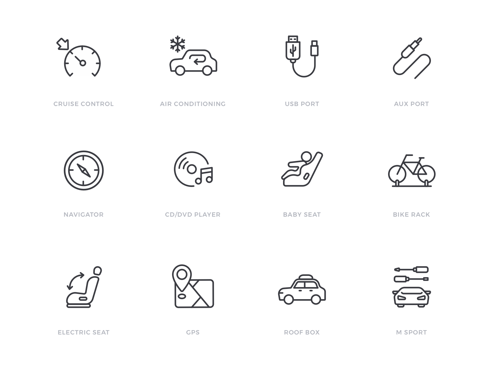Car specification icon set