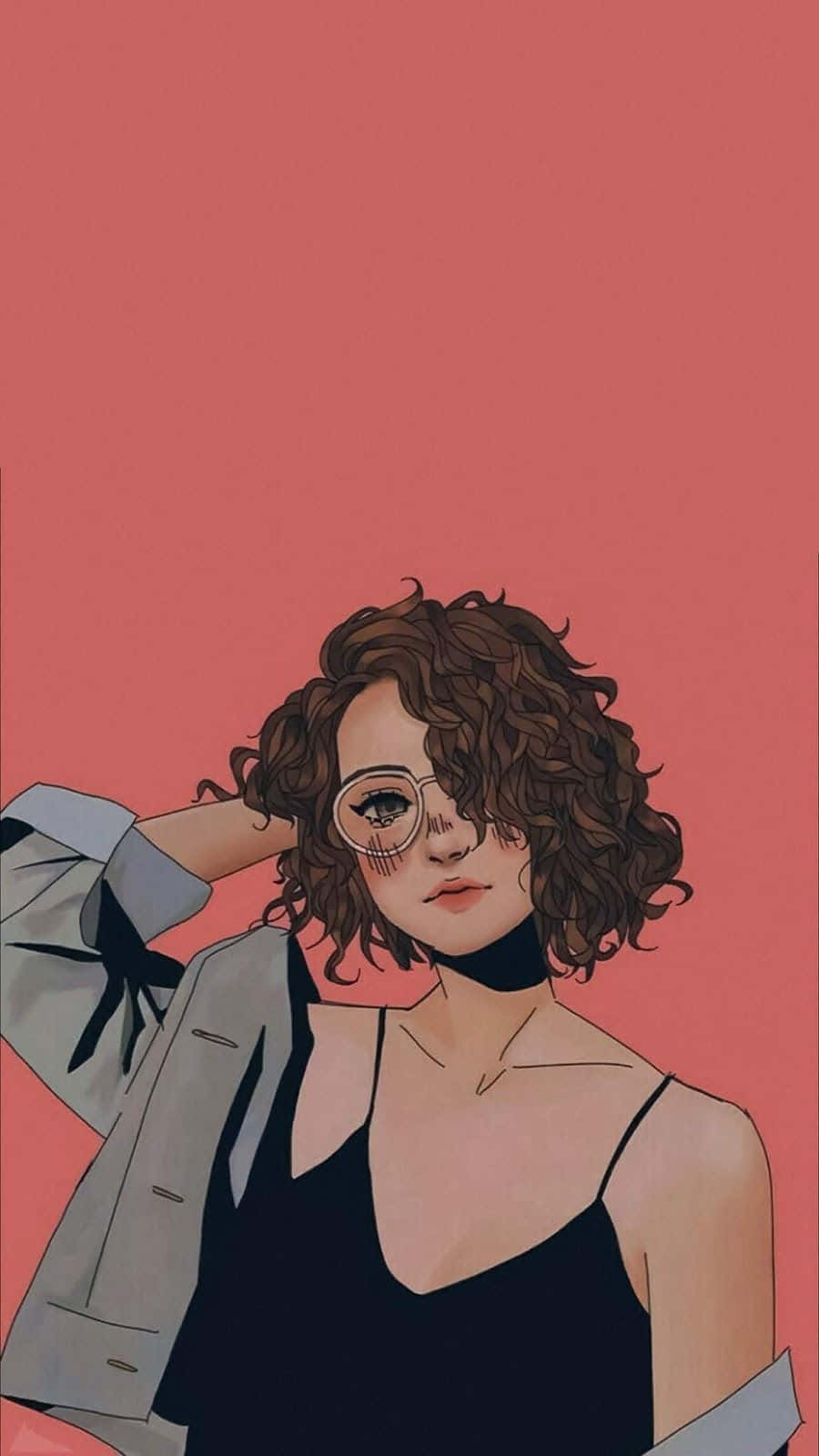 Pretty Cartoon Girl With Short Curly