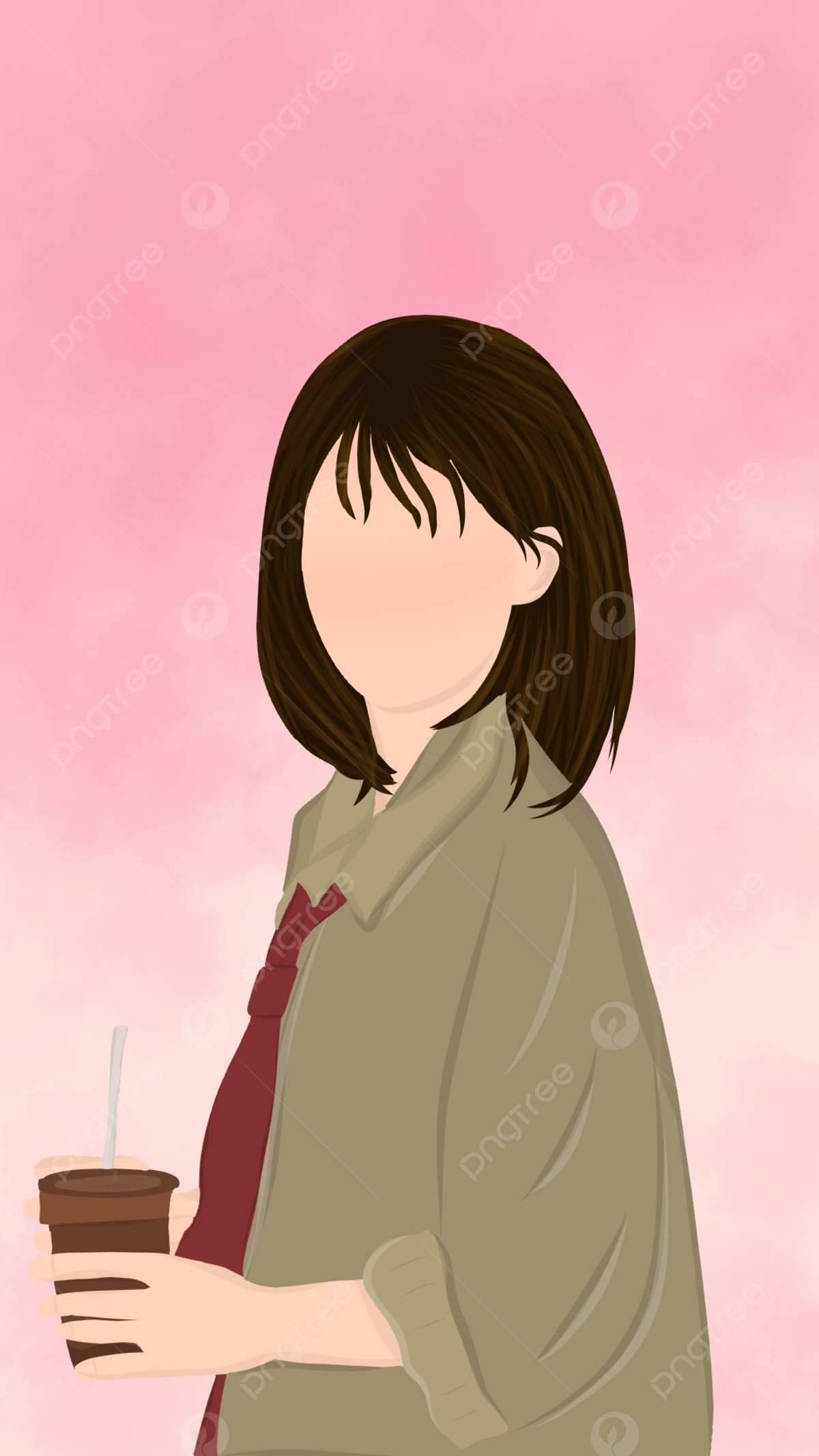 Short Hair Woman Cartoon Background