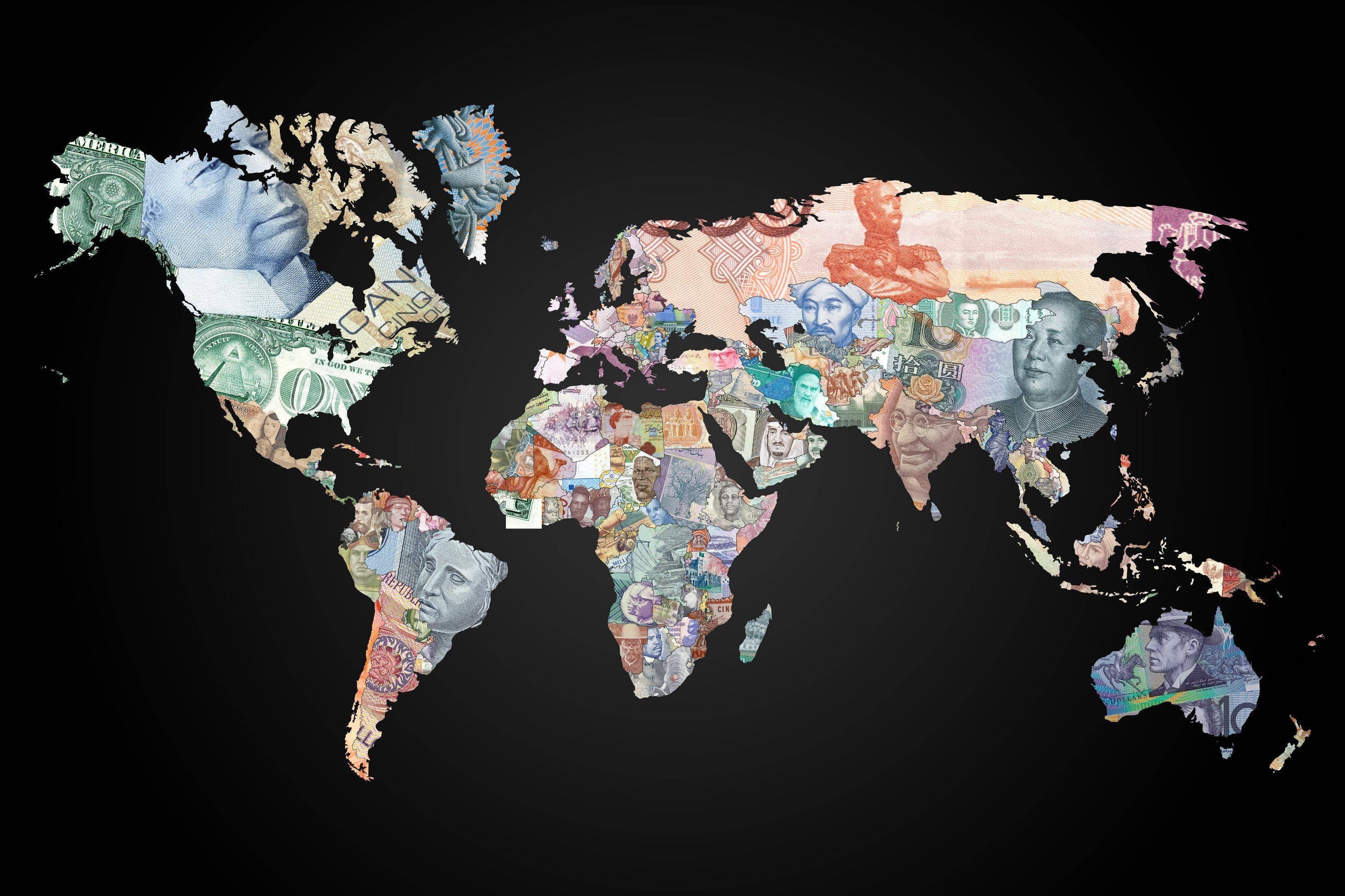 currencies around the world map