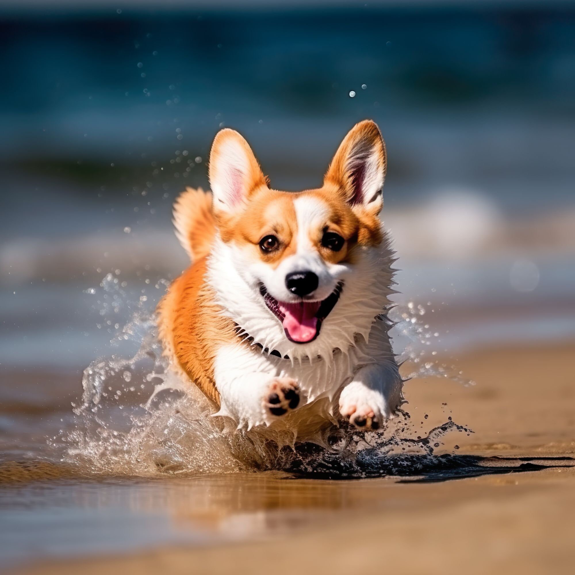 Corgi Running on the Beach Poster