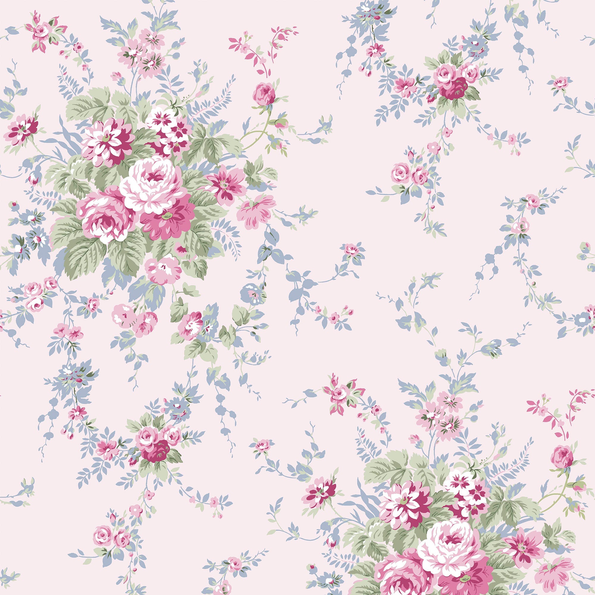 Garden Floral Pink Blue Wallpaper