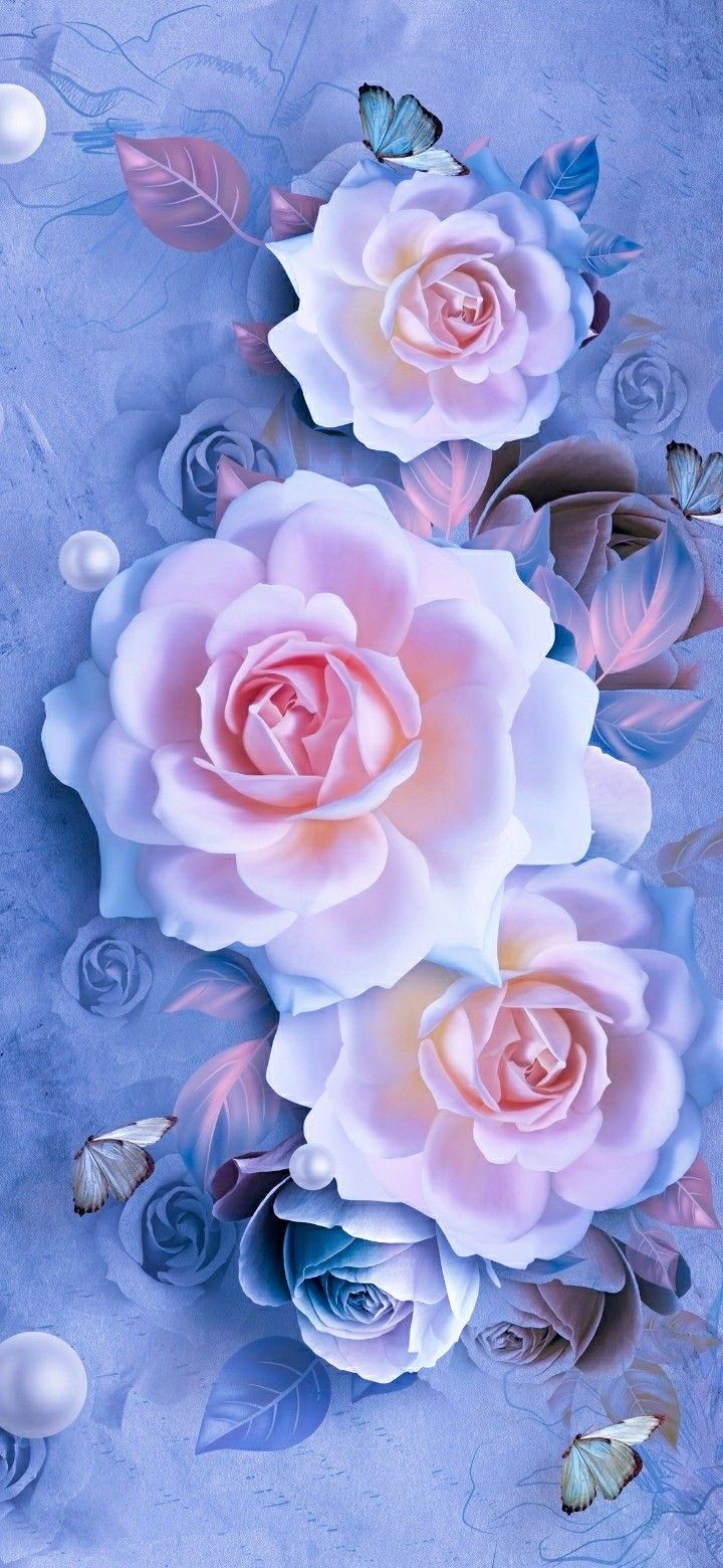 Pink Roses and Butterflies Wallpaper