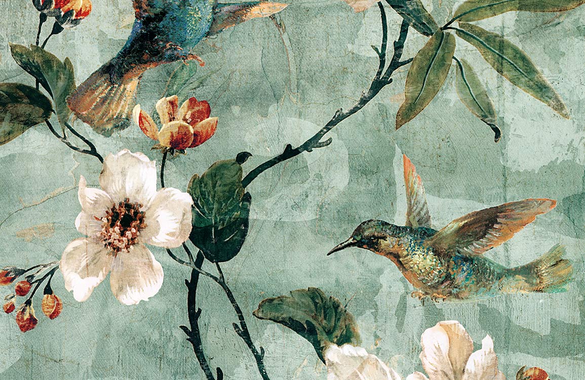 Vintage Bird Floral Botanical Mural Wallpaper