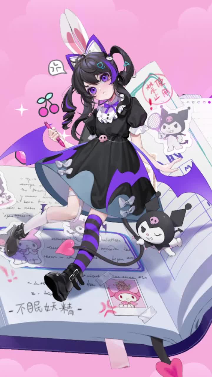 Anime Girl and Kuromi Mobile Live Wallpaper