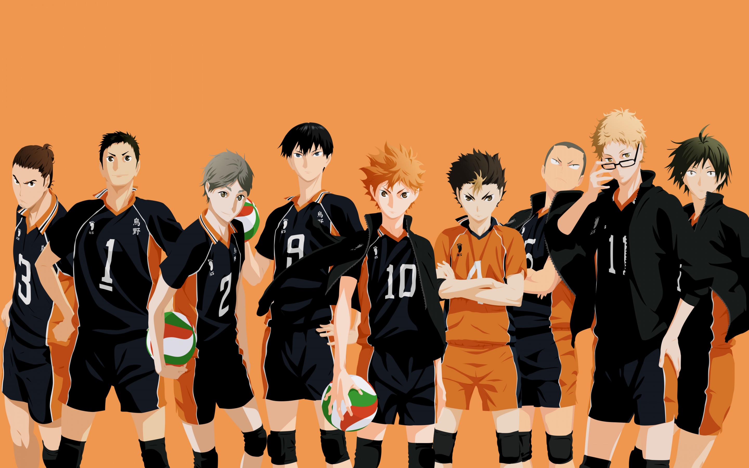Haikyuu Wallpaper 4K, Character art, Orange background