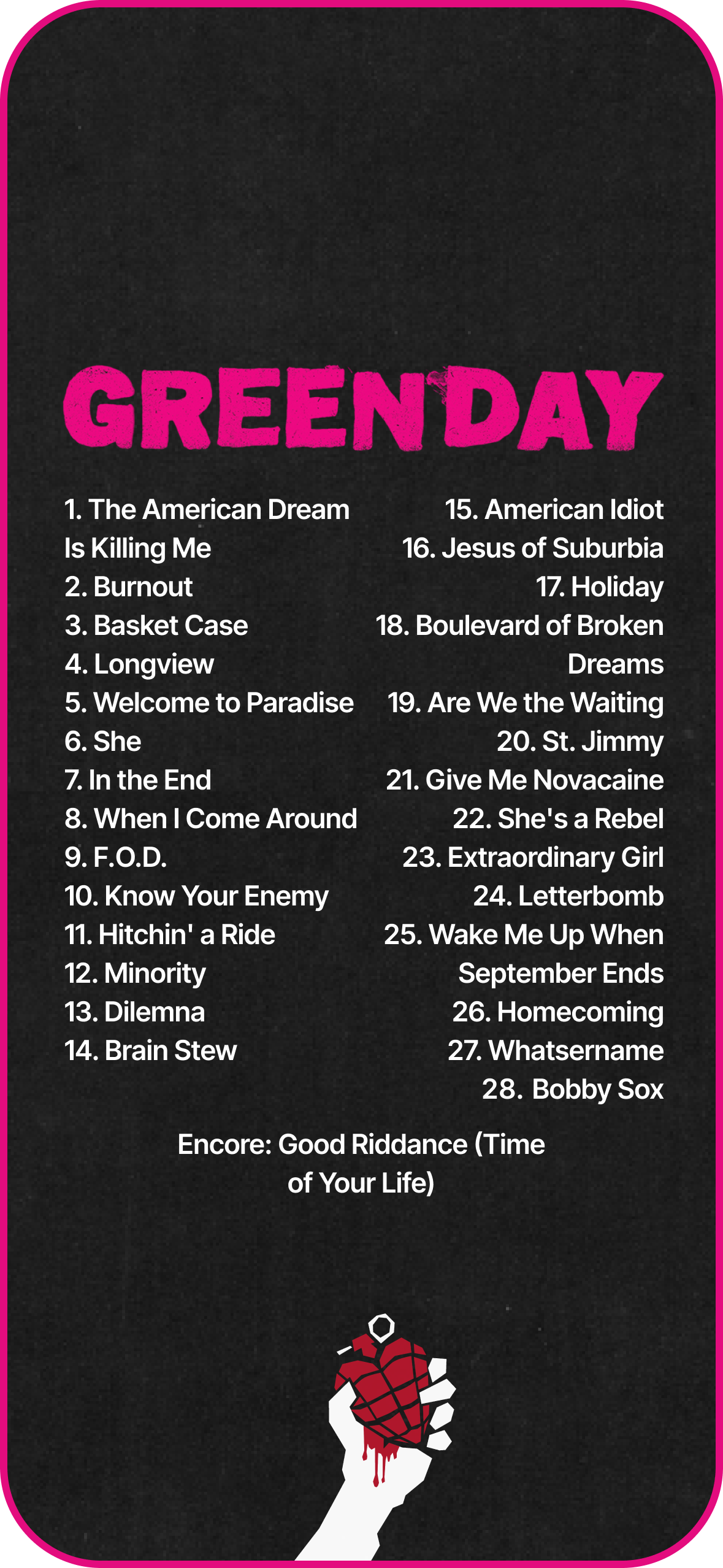 Saviours Tour setlist iPhone wallpaper