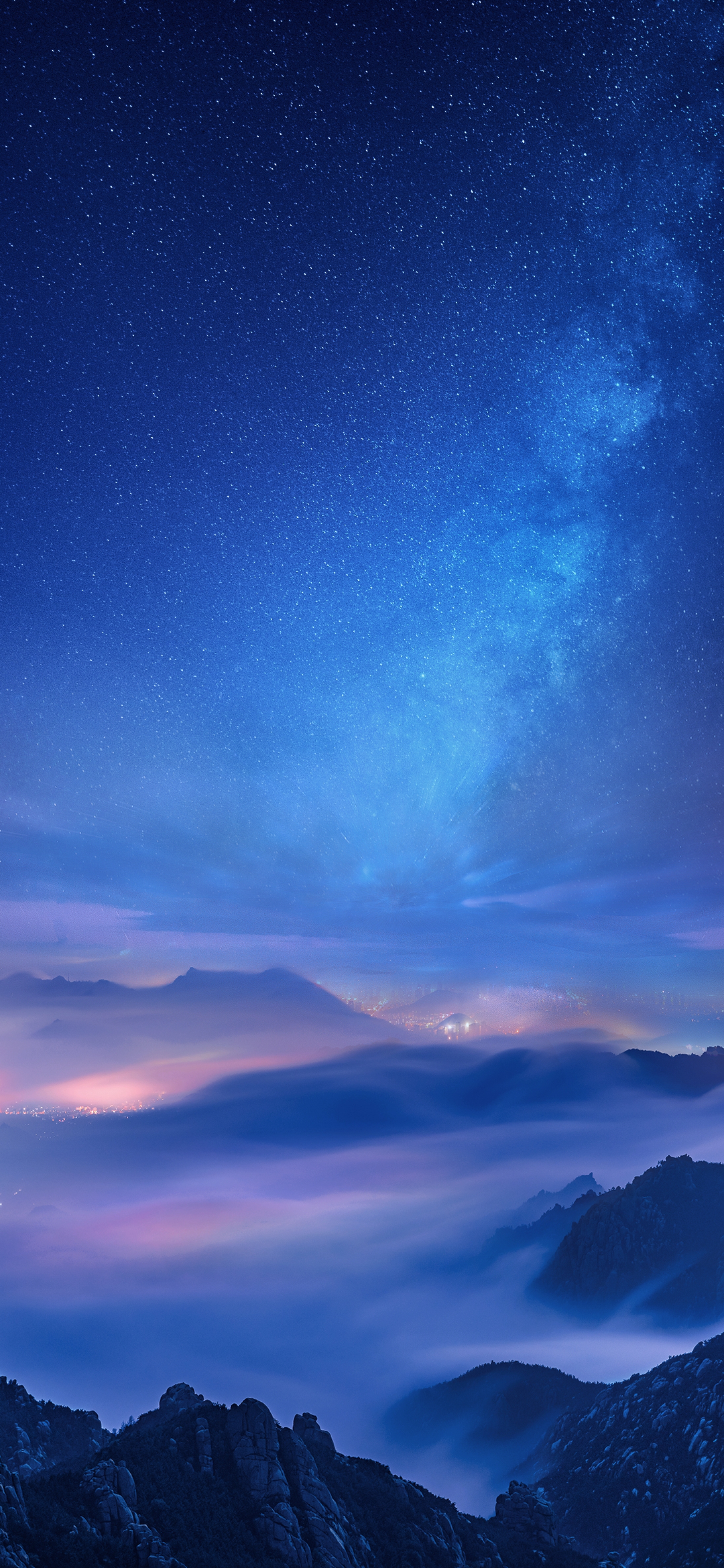 Absolutely Stunning Mountain Landscape Nightsky With Starry Night Sky And Misty Clouds