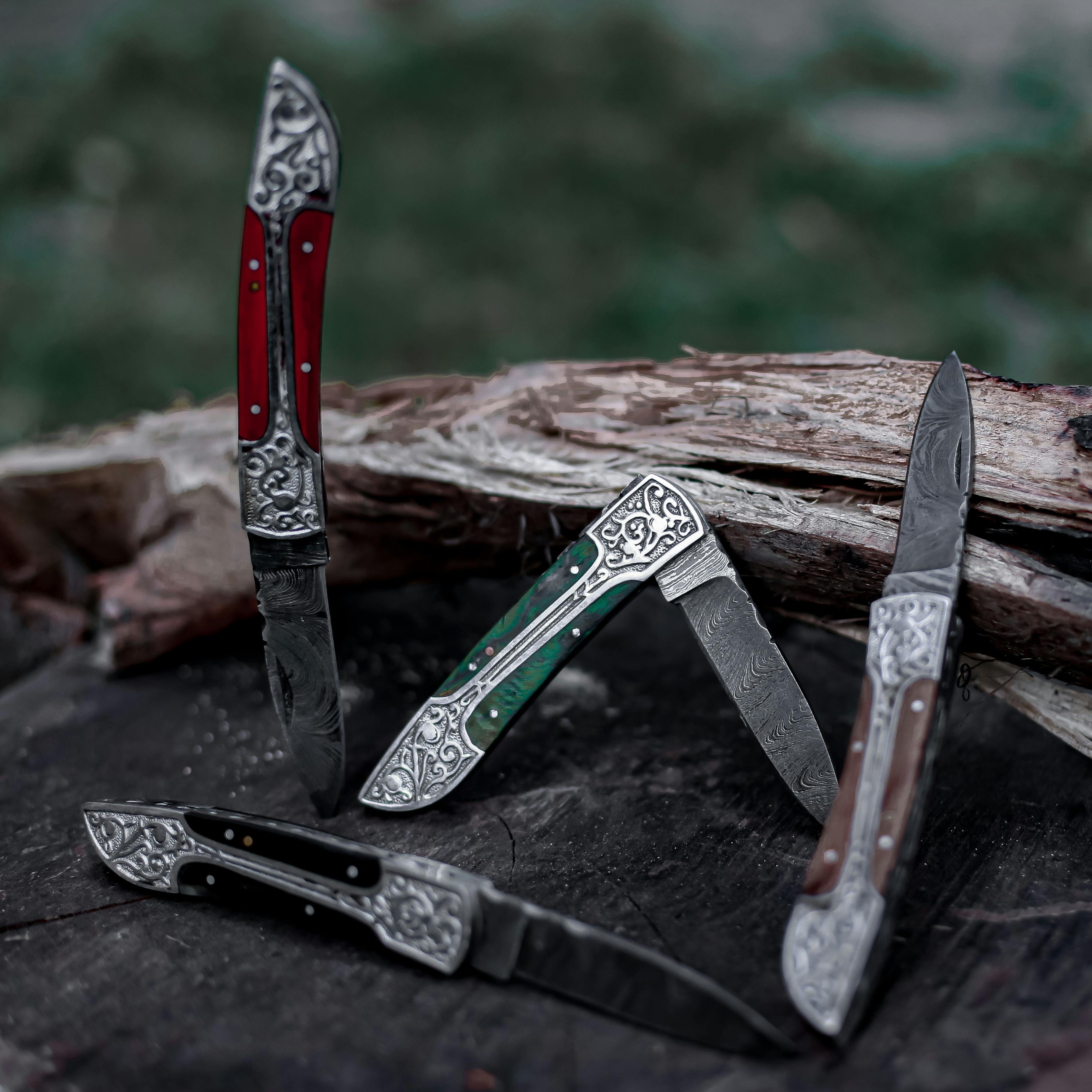 Close Up Of Pocket Blades With Carved