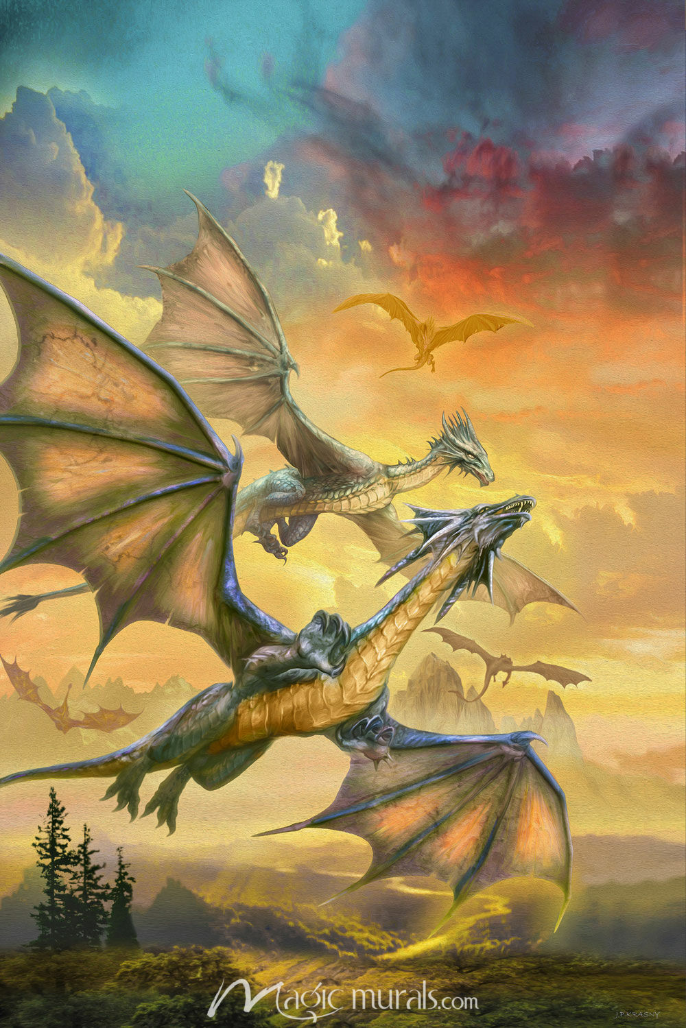 Dragons Over the Landscape Wallpaper