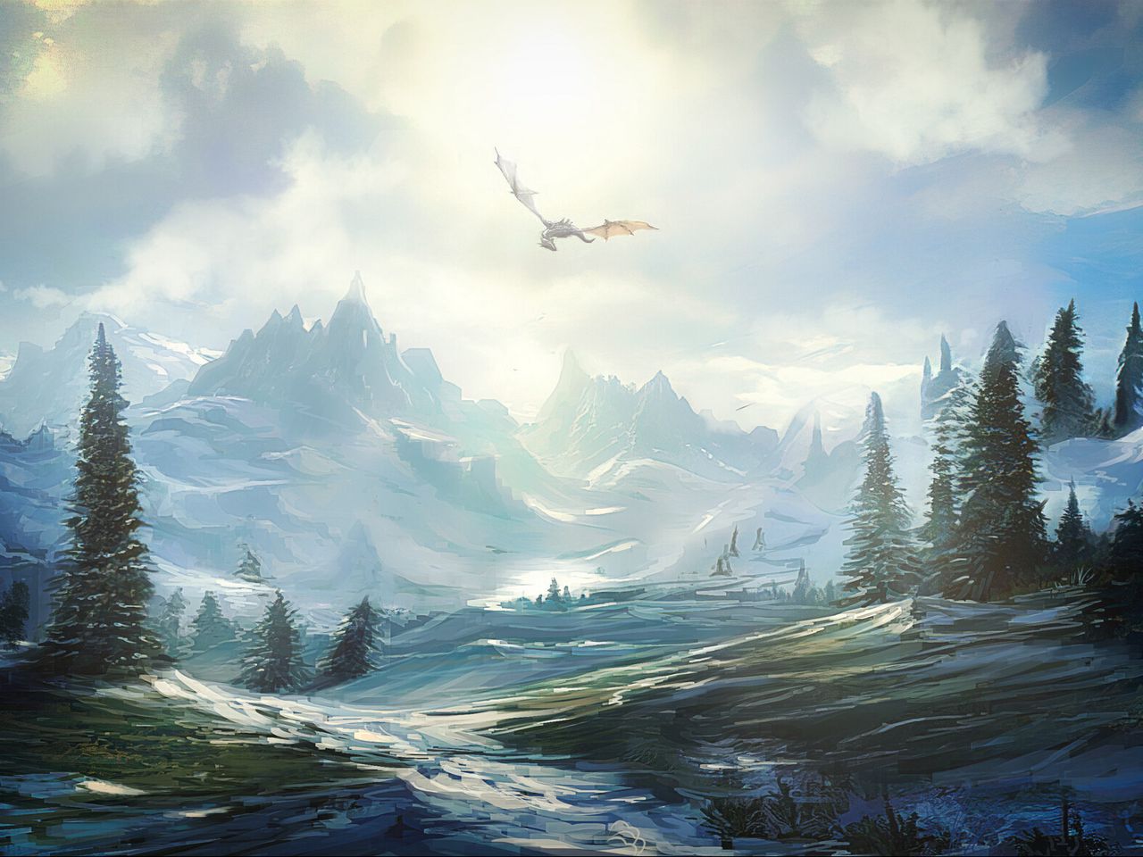 wallpaper 1280x960 dragon, mountains