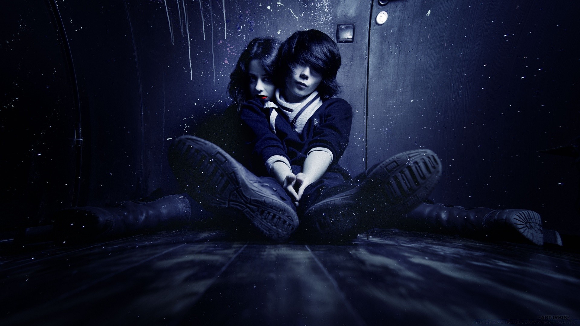 Teenagers in a dark mysterious room