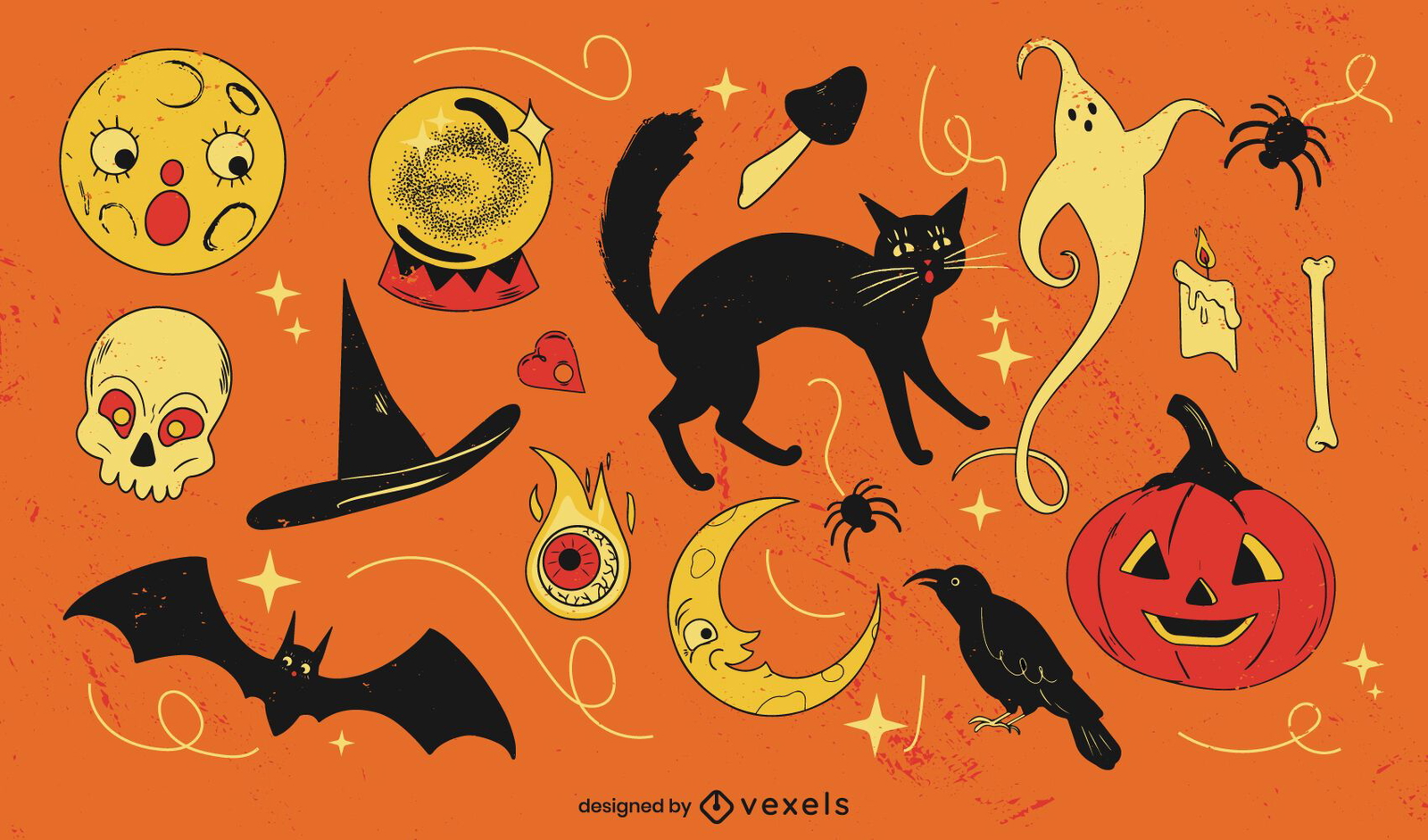 Halloween Creepy Retro Cartoon Elements