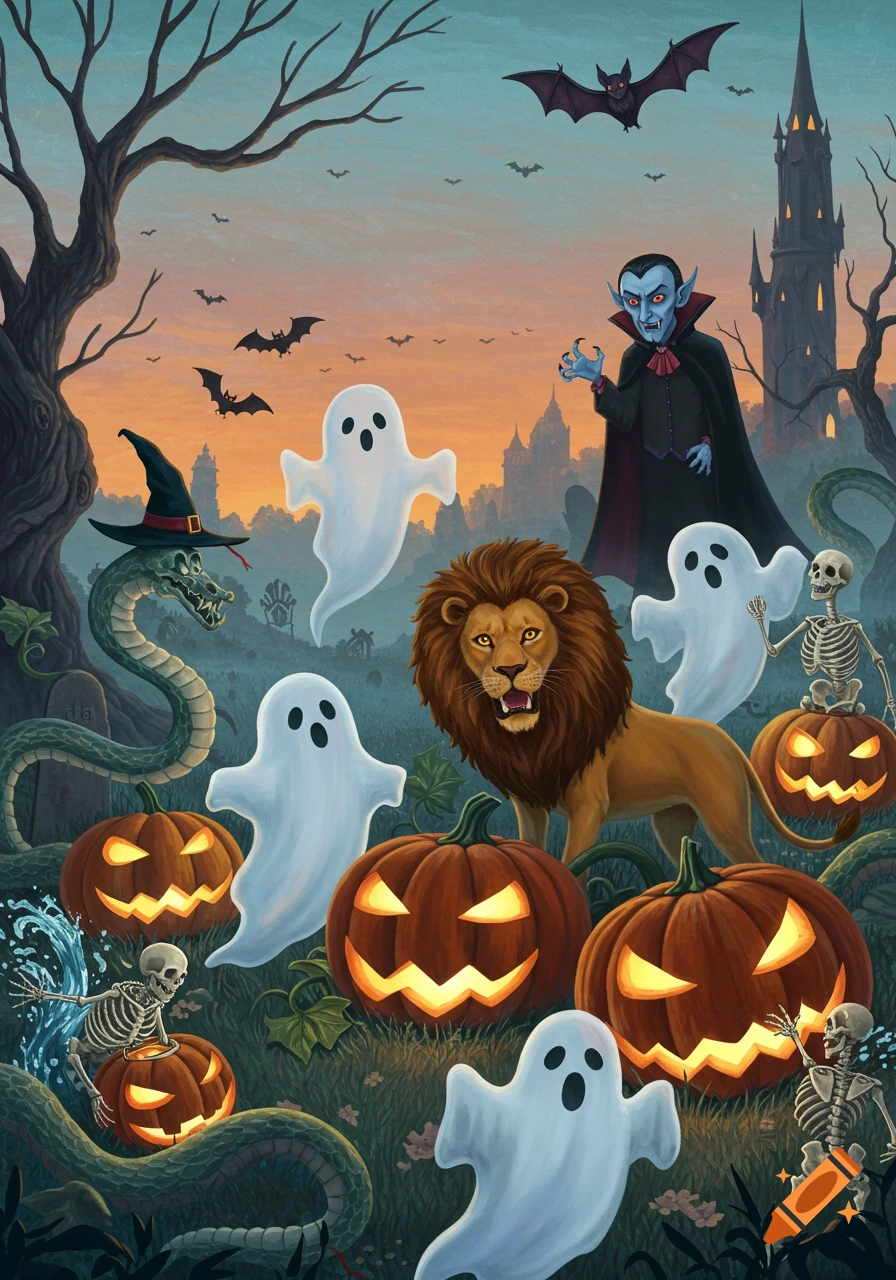 Vintage Halloween Card Illustration