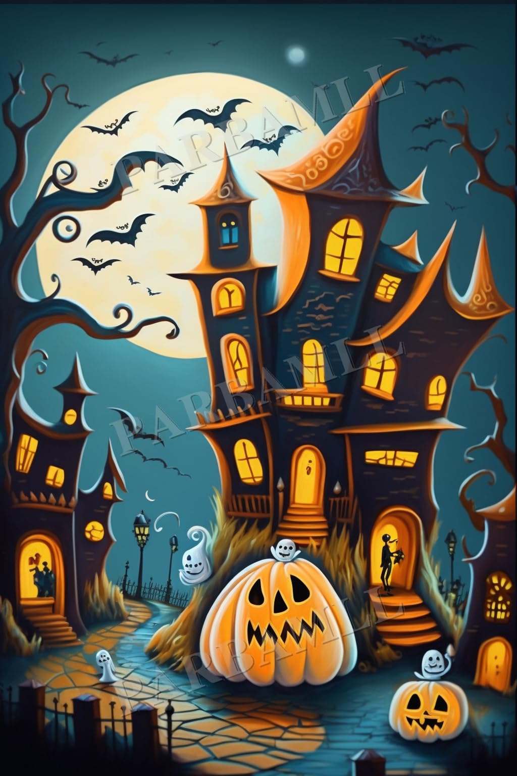 Cartoon Halloween Castle Art Poster
