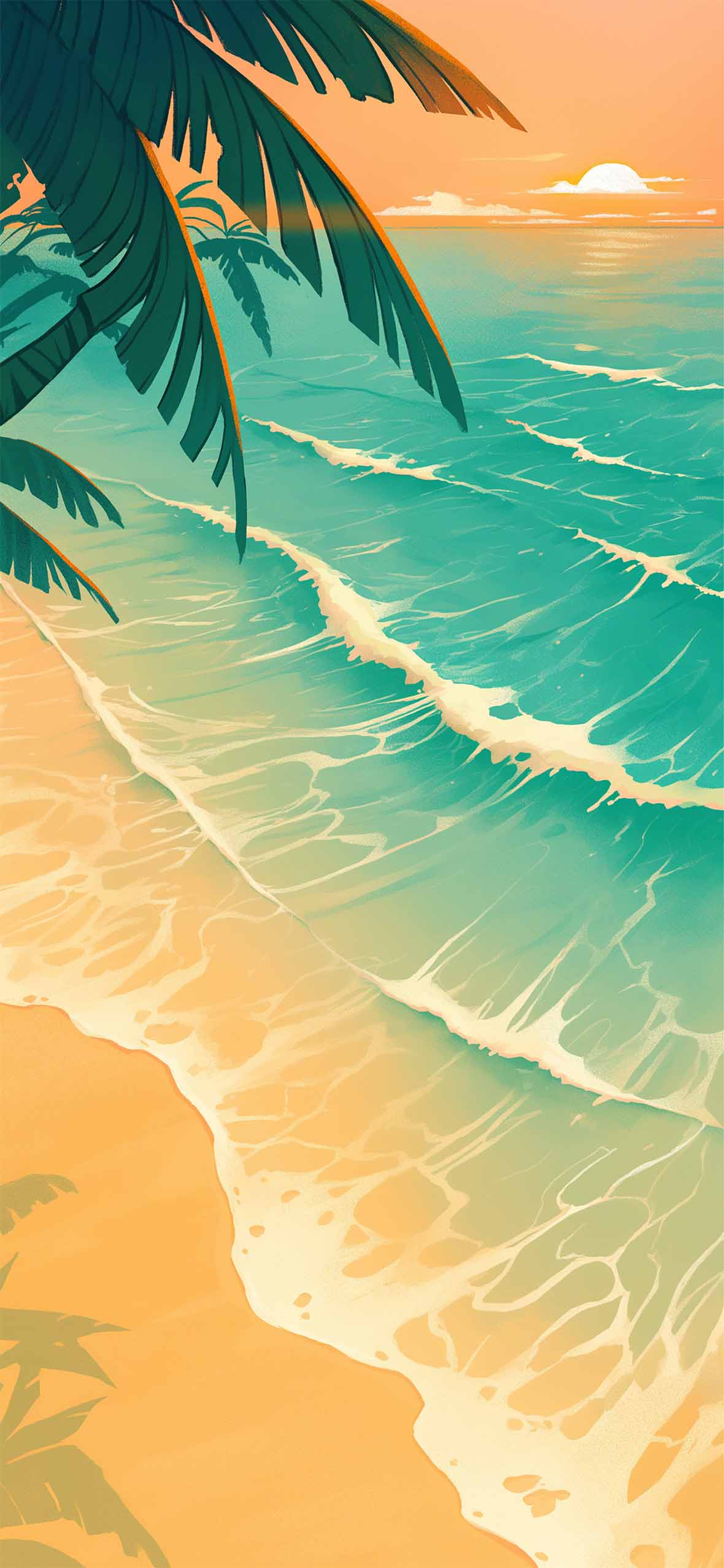 Tropical Ocean Waves Sunset Beach