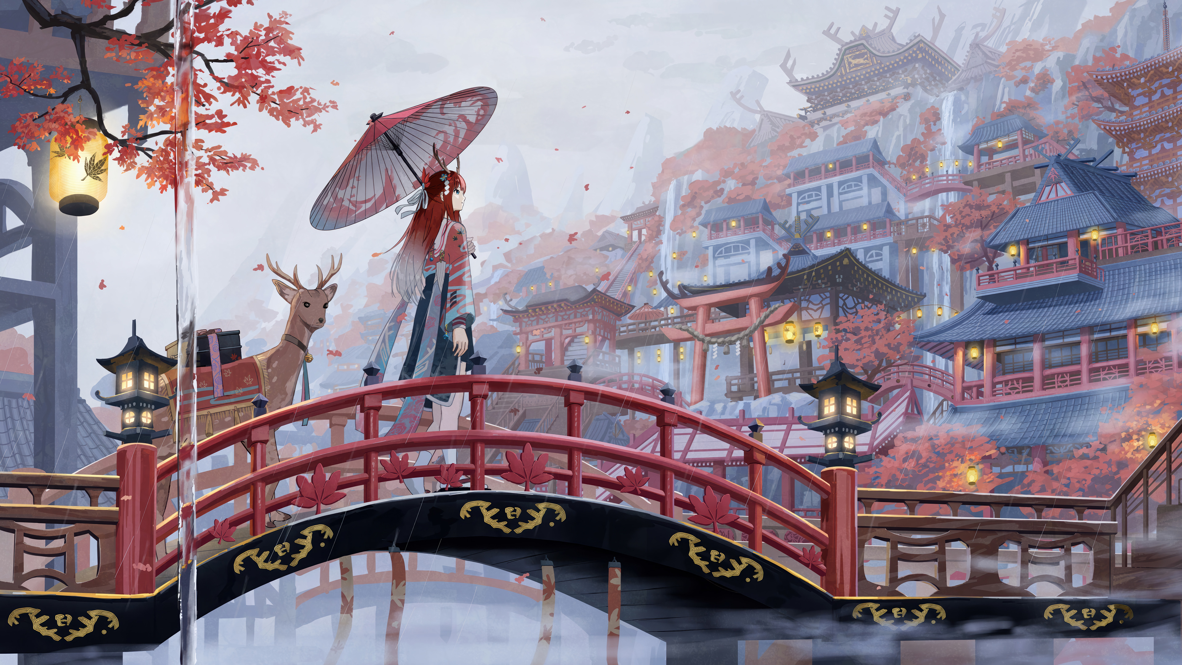 Anime Girl Kimono Japanese Castle Wallpaper 4K HD PC c