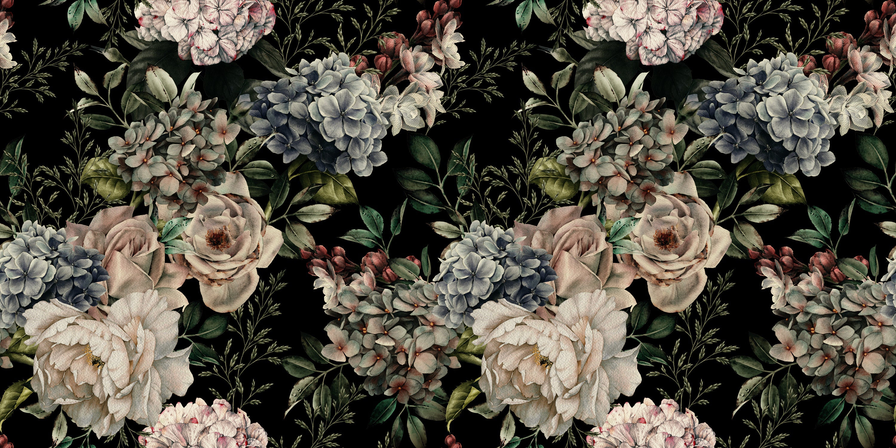 Dark Floral Wallpaper. Big Flowers