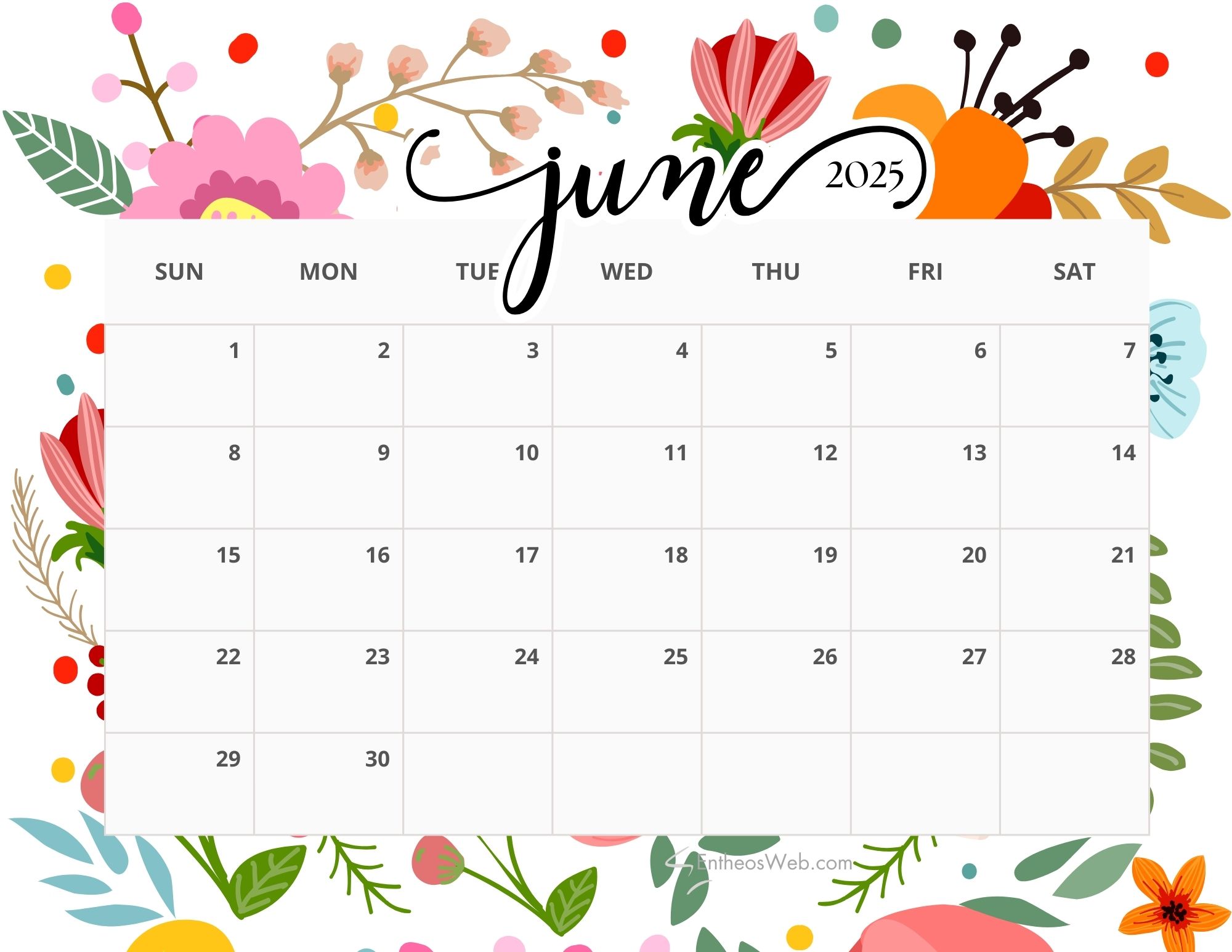 June 2025 Calendar Printables