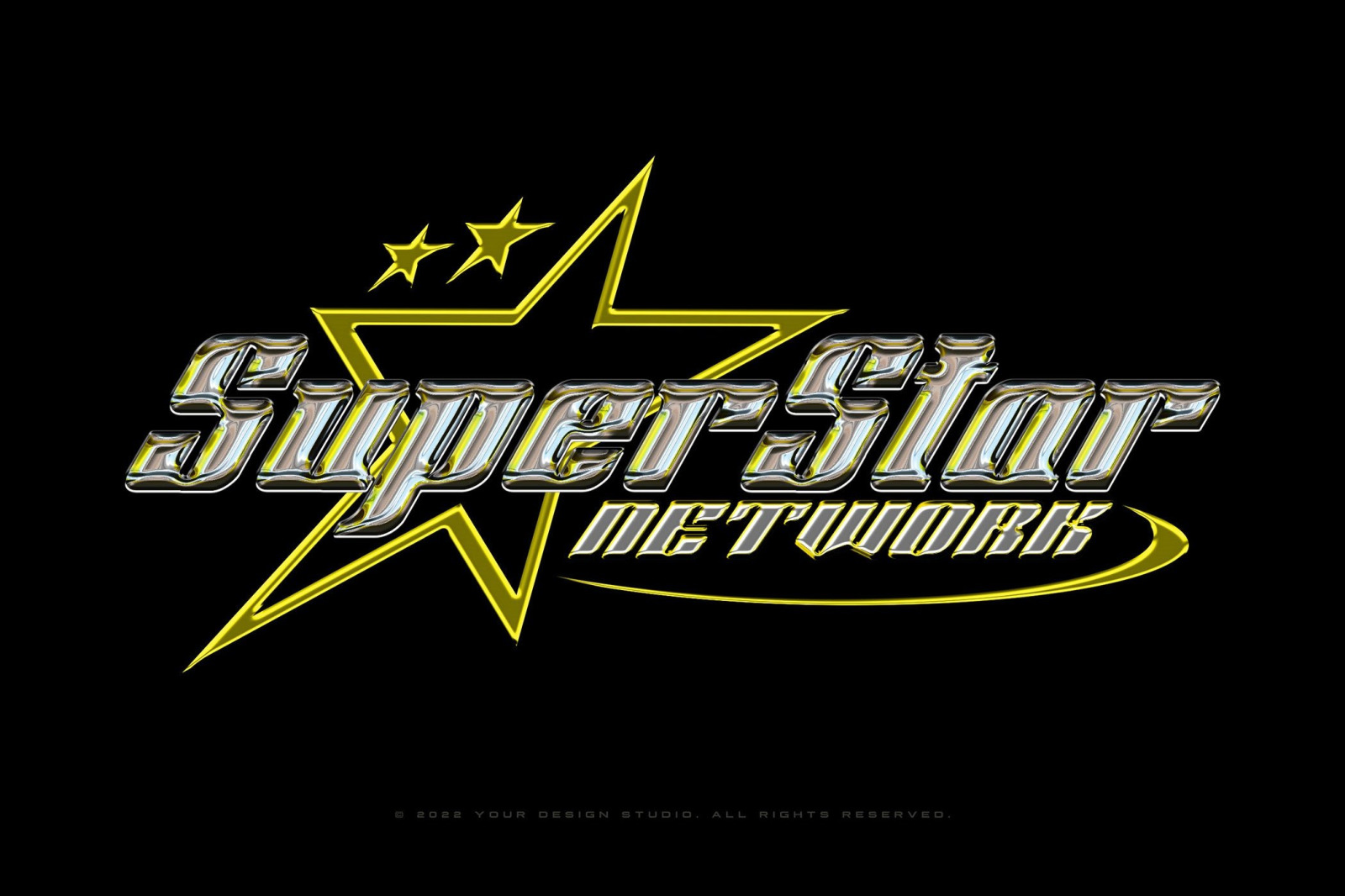 Y2K Chrome Logo and Text Effects on Yellow Image Creative Store