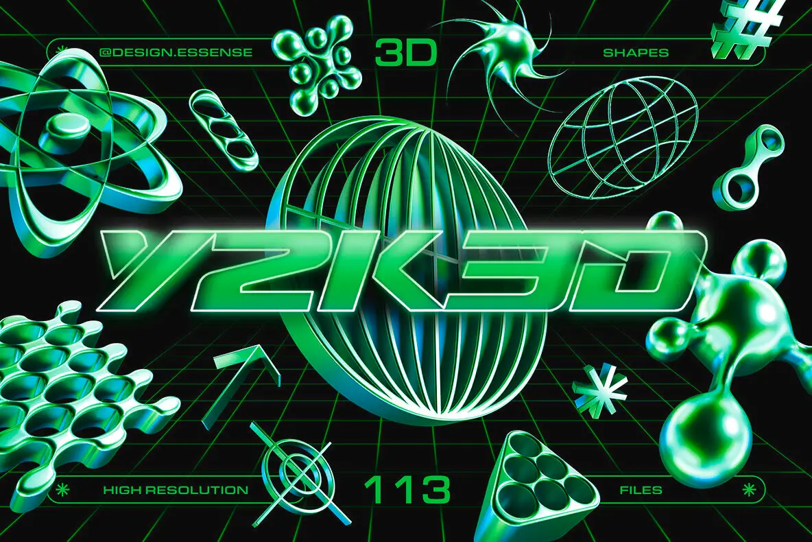 Y2K 3D Shapes Collection Graphics