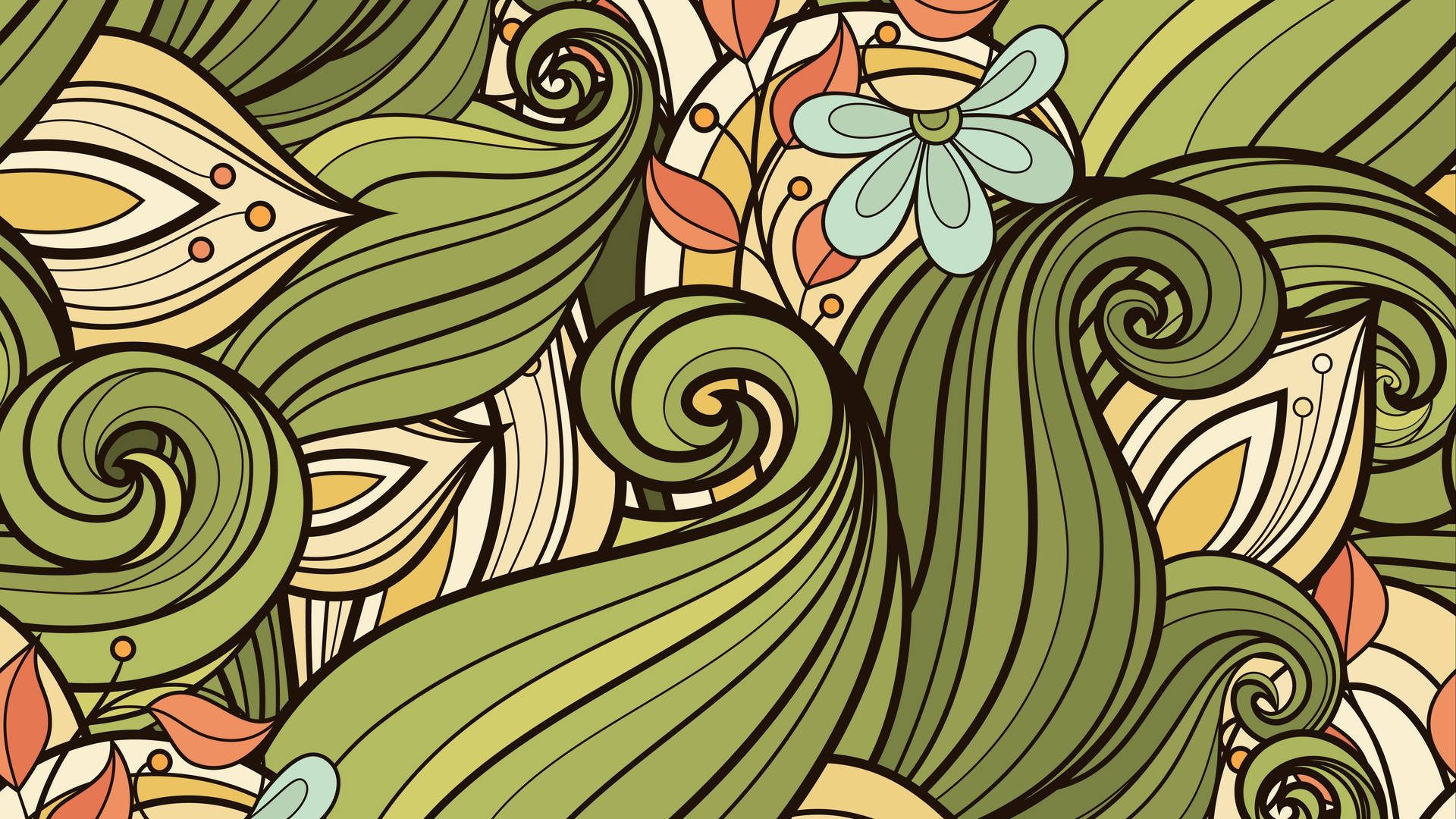 Download Green Floral Pattern 4k Doodle