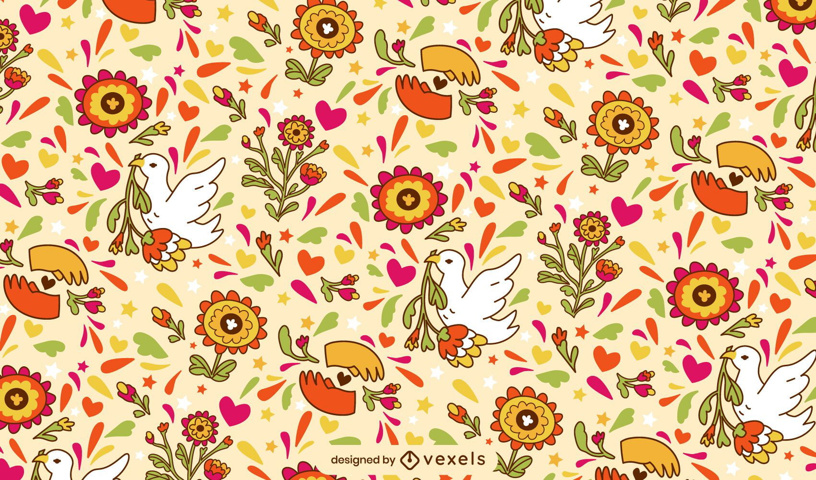 Peace Day Floral Doodle Pattern Design