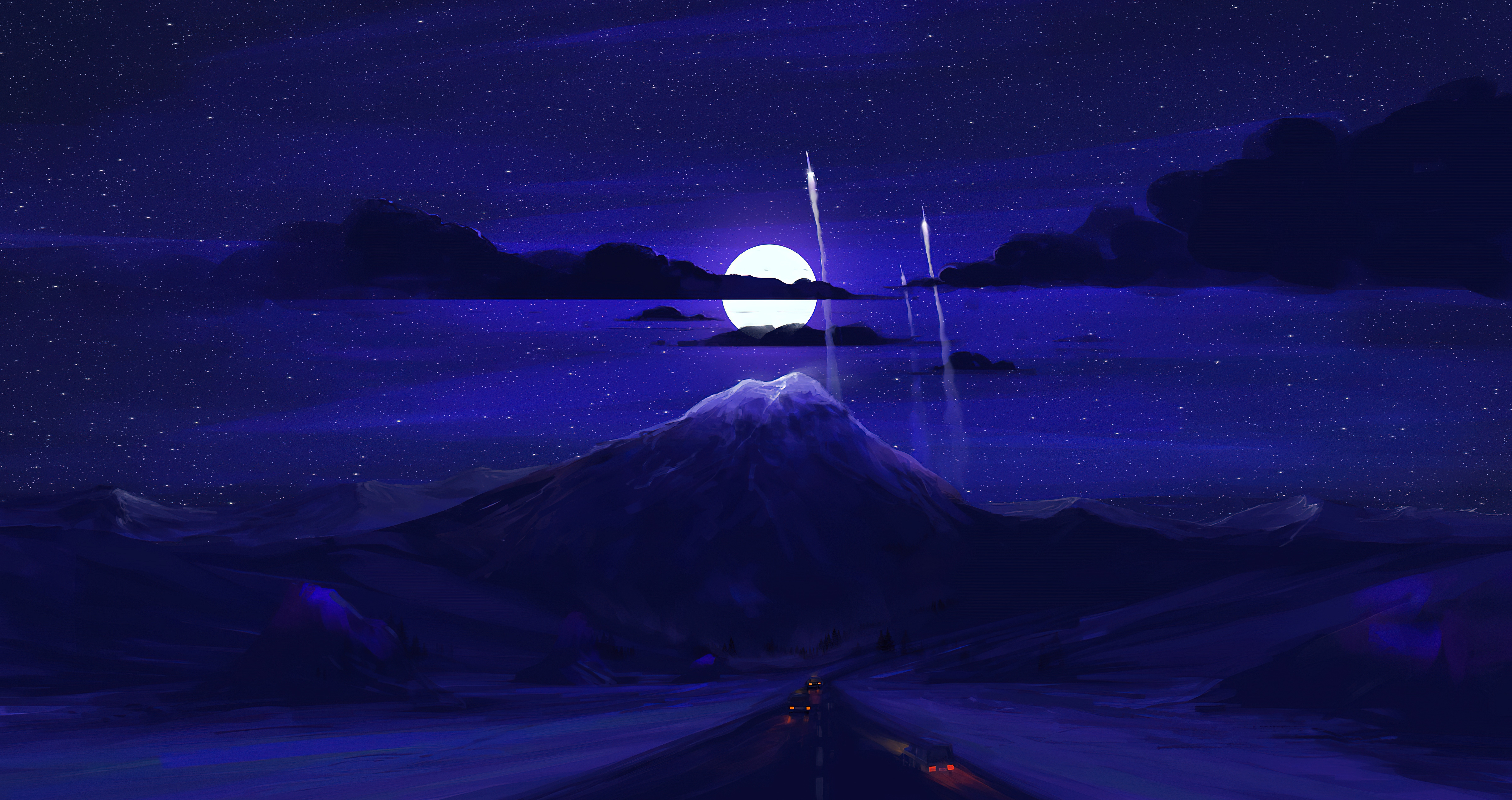 Wallpaper car, space, moon, digital