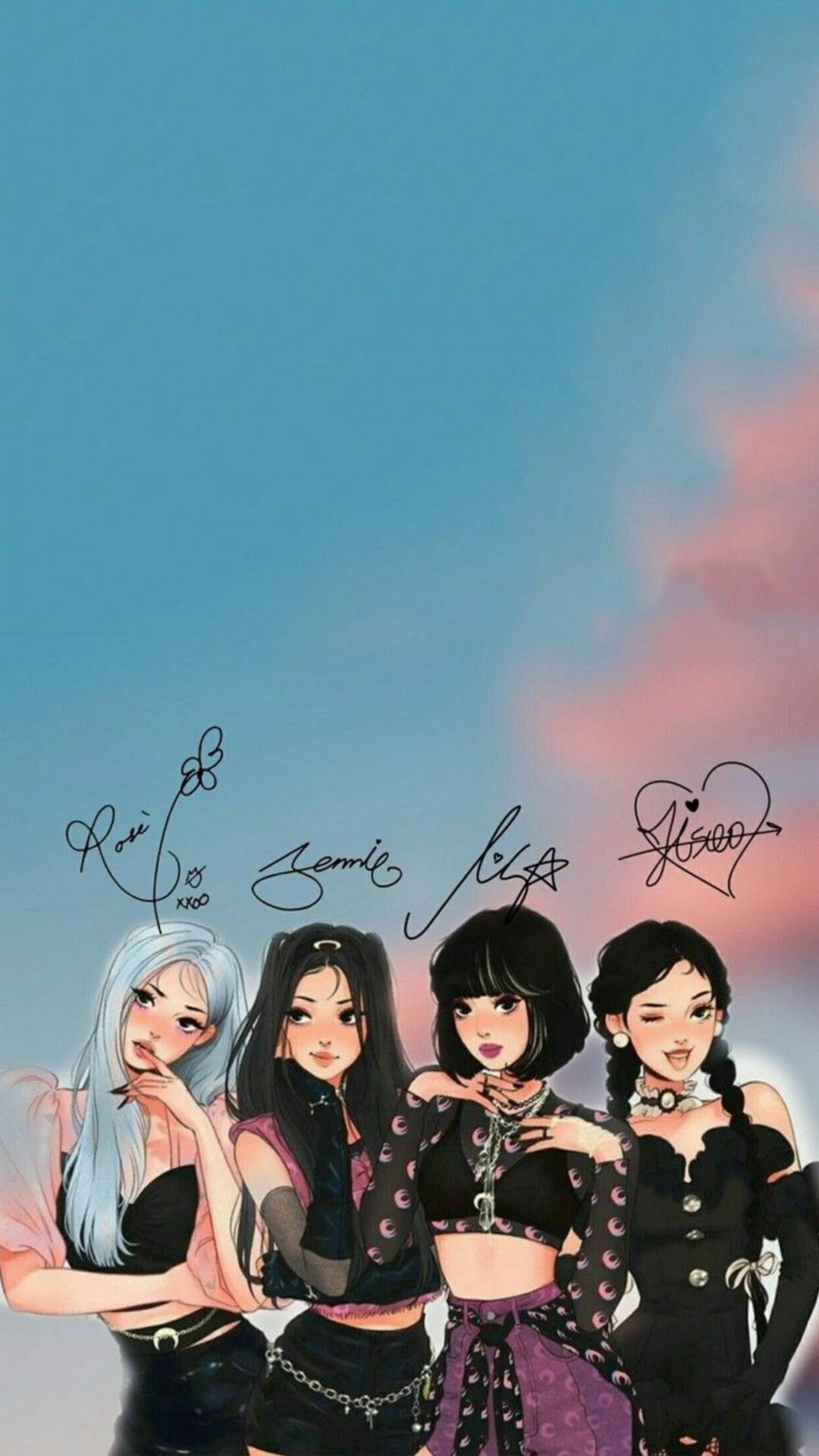 Blackpink Cartoon With Signature
