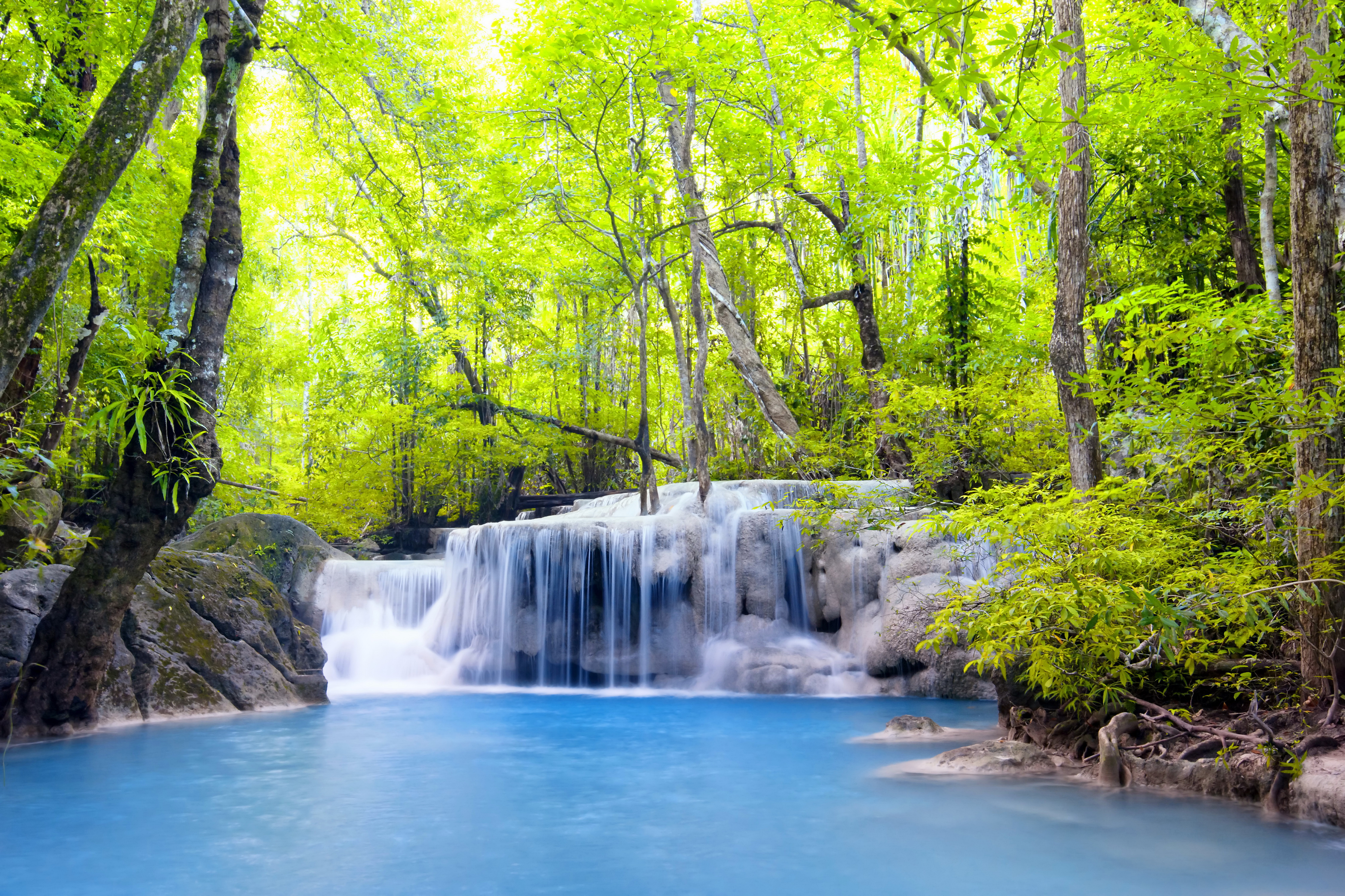 Nature Spring Waterfalls forest 4500x3000