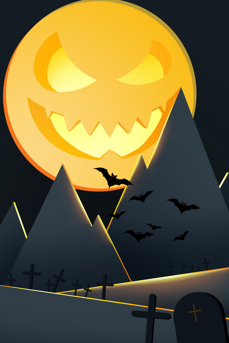 Halloween Moon Pumpkin Mountain Grey