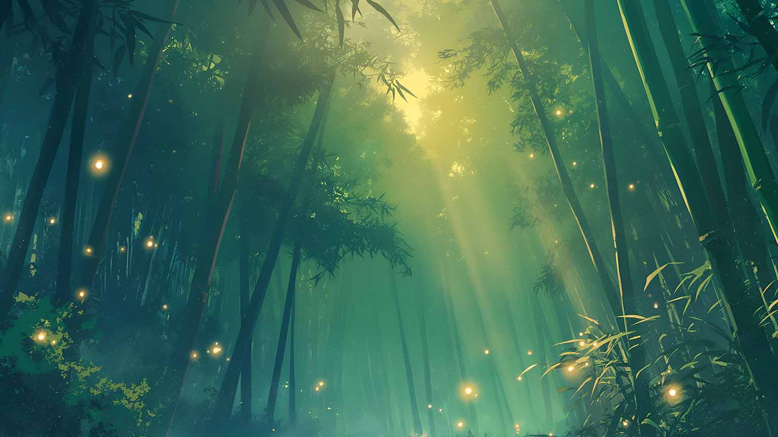 Enchanted Bamboo Forest with Sunbeams Desktop Wallpaper 4K