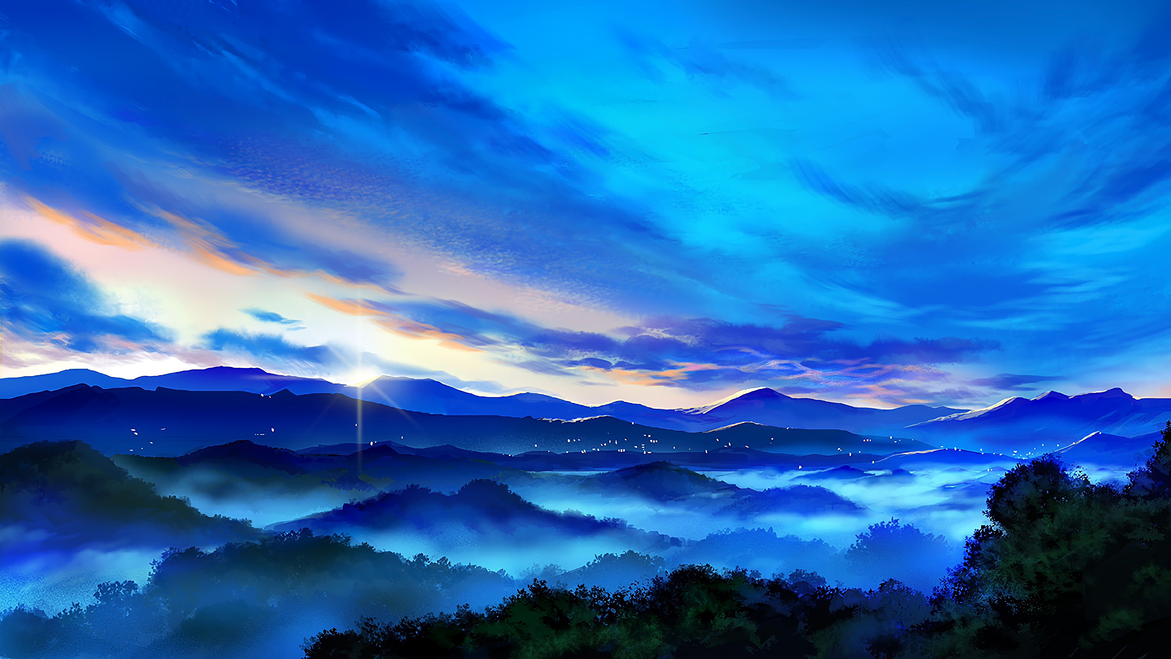 Anime Mountain Landscape Sunrise