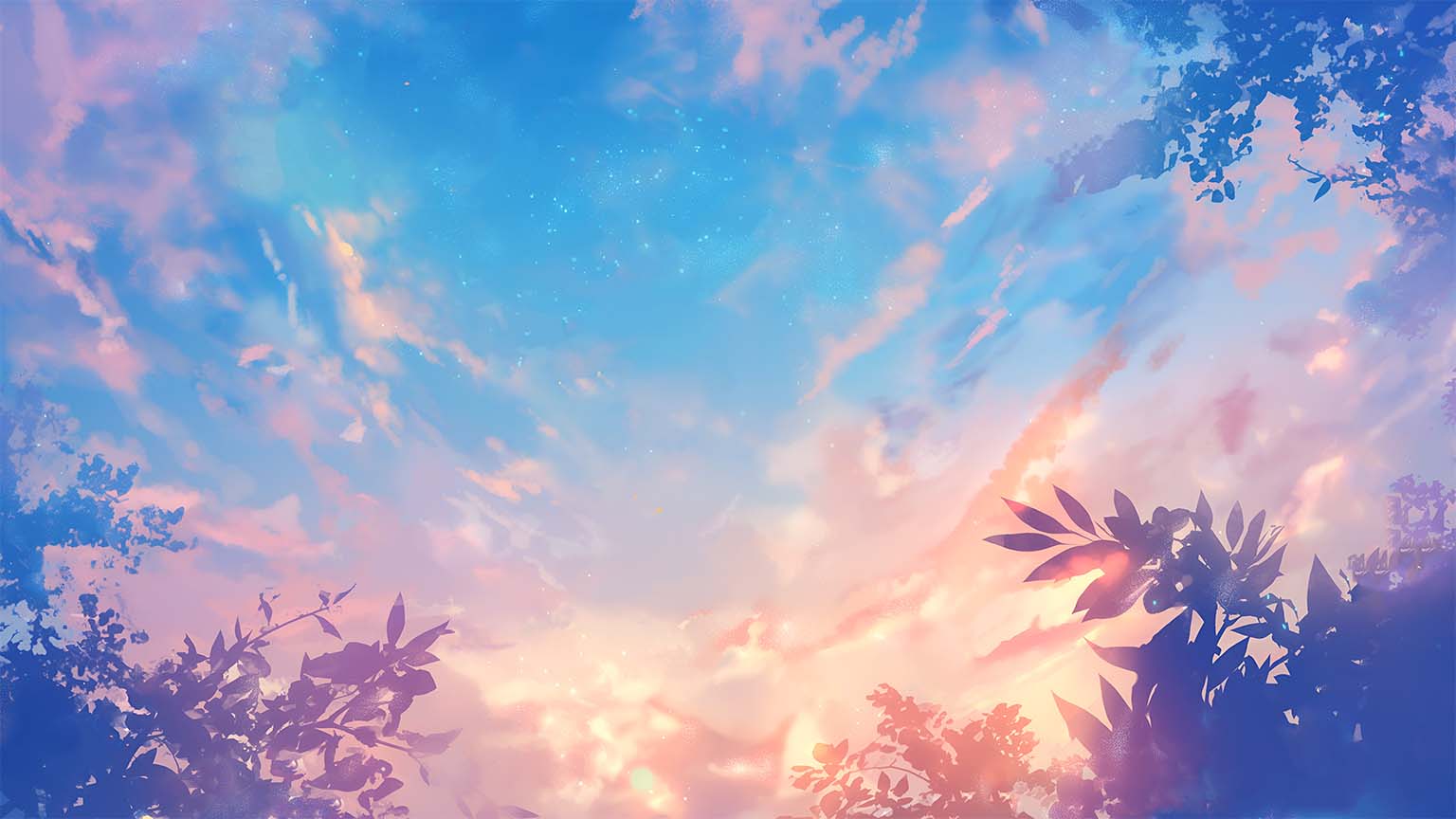 Pastel Sky Leaves Dreamy Sunset Aesthetic Desktop Wallpaper 4K