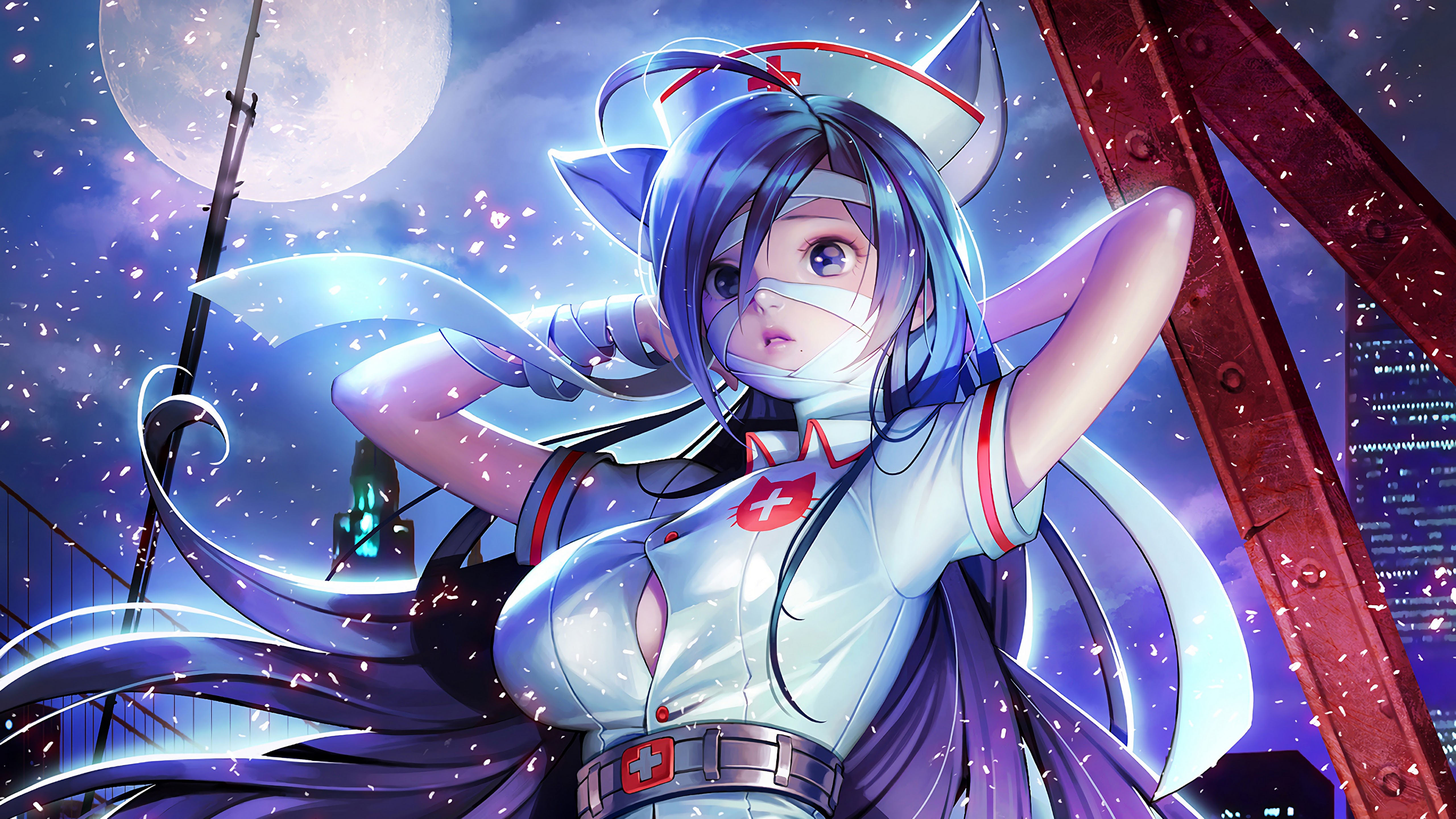 Anime Nurse Girl Bandage 4K Wallpaper