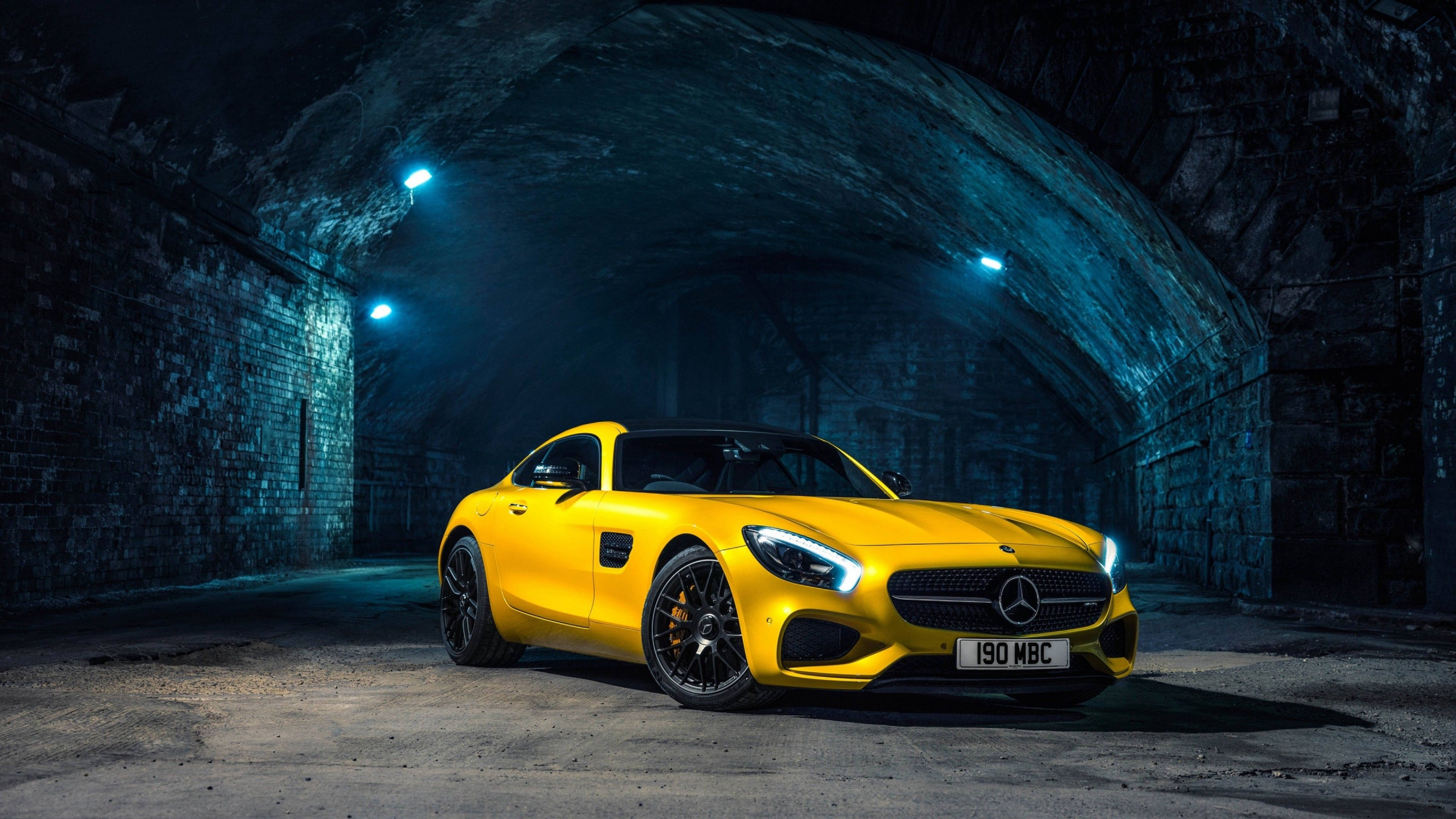 Mercedes Amg 4k Yellow Car In Tunnel