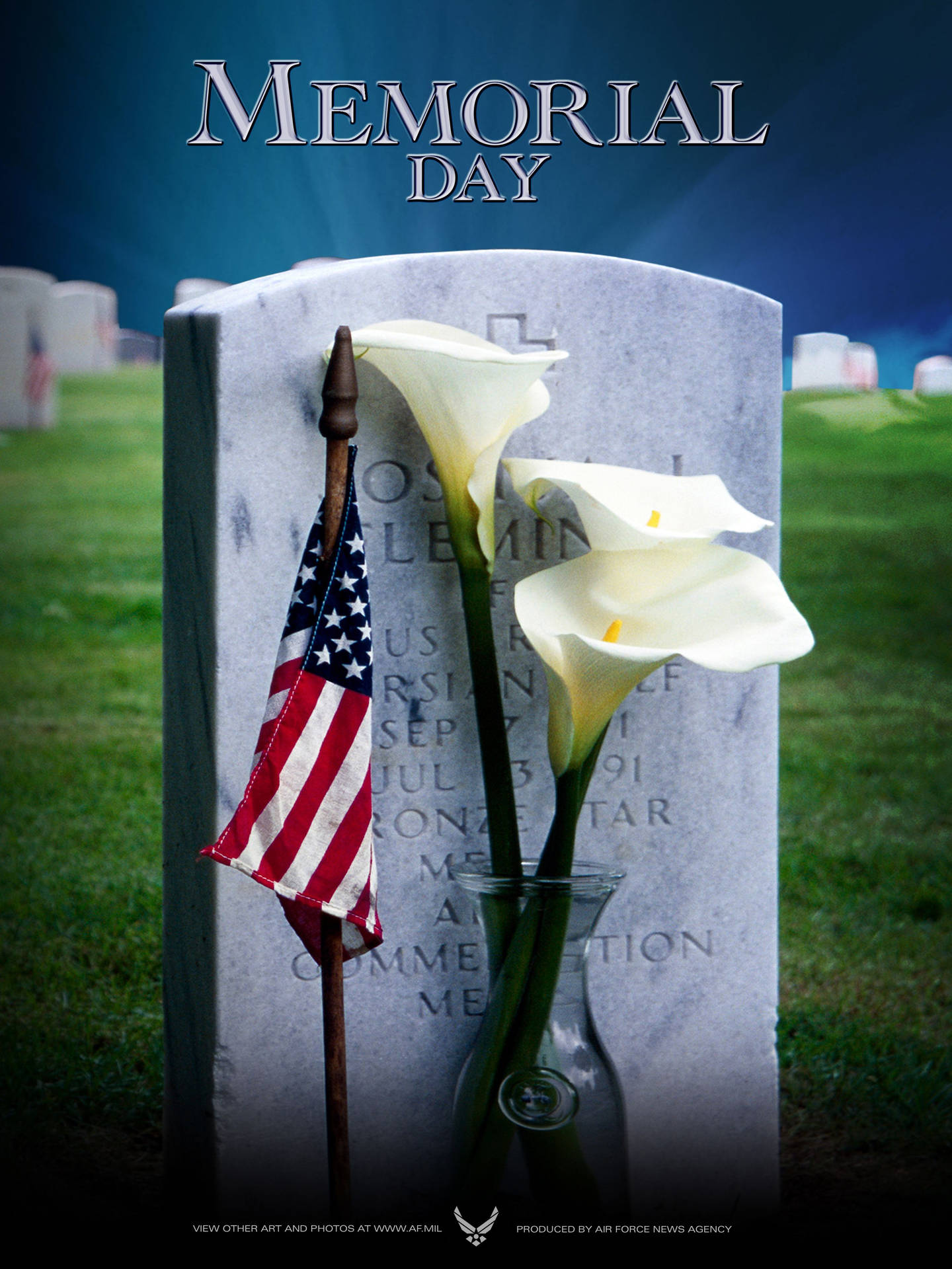Memorial Day Flag And Lilies On Grave