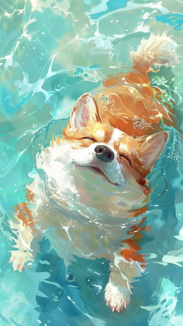Corgi Swimming in Pool