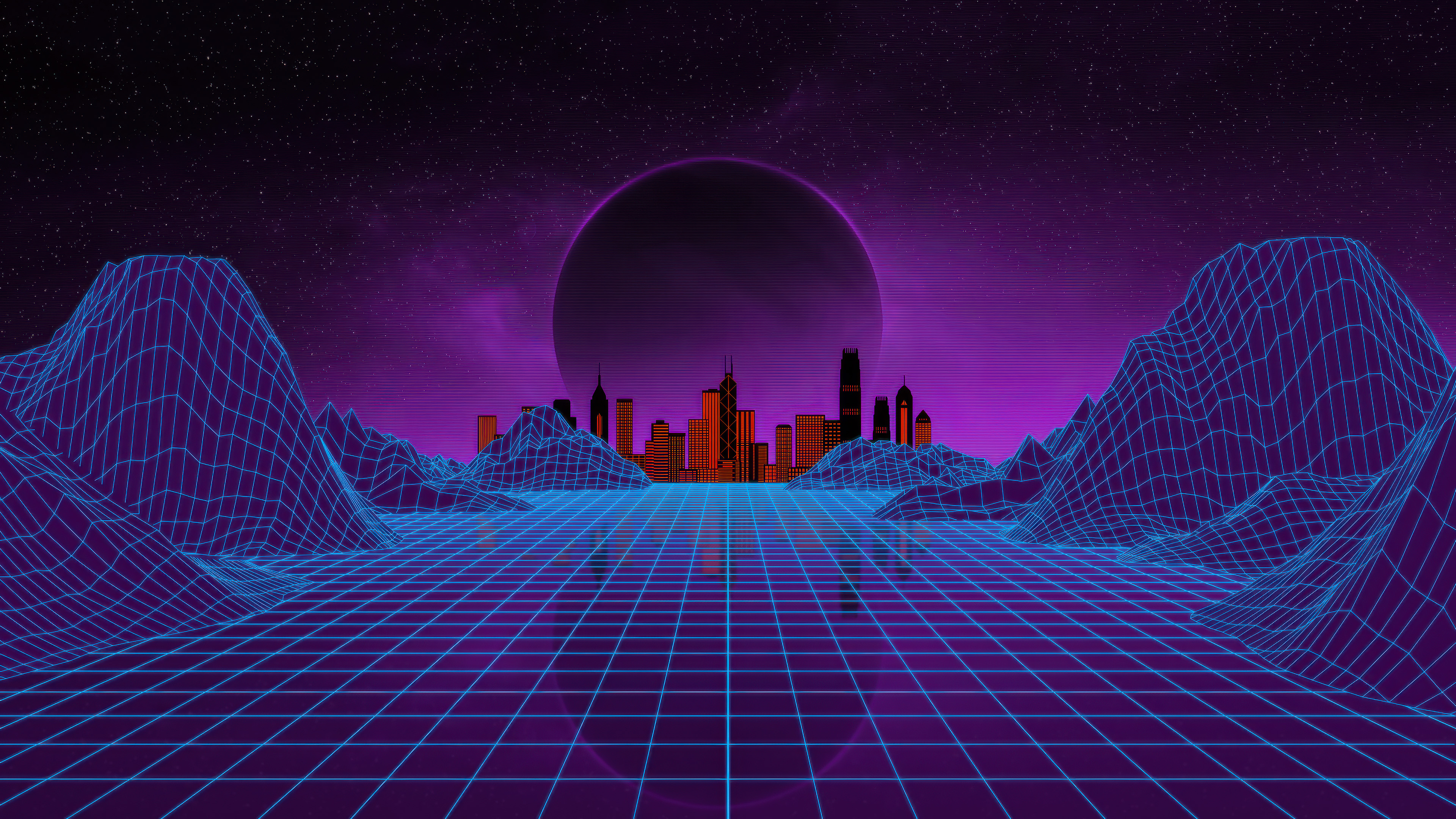 City Synthwave Retro Grid Wallpaper, HD