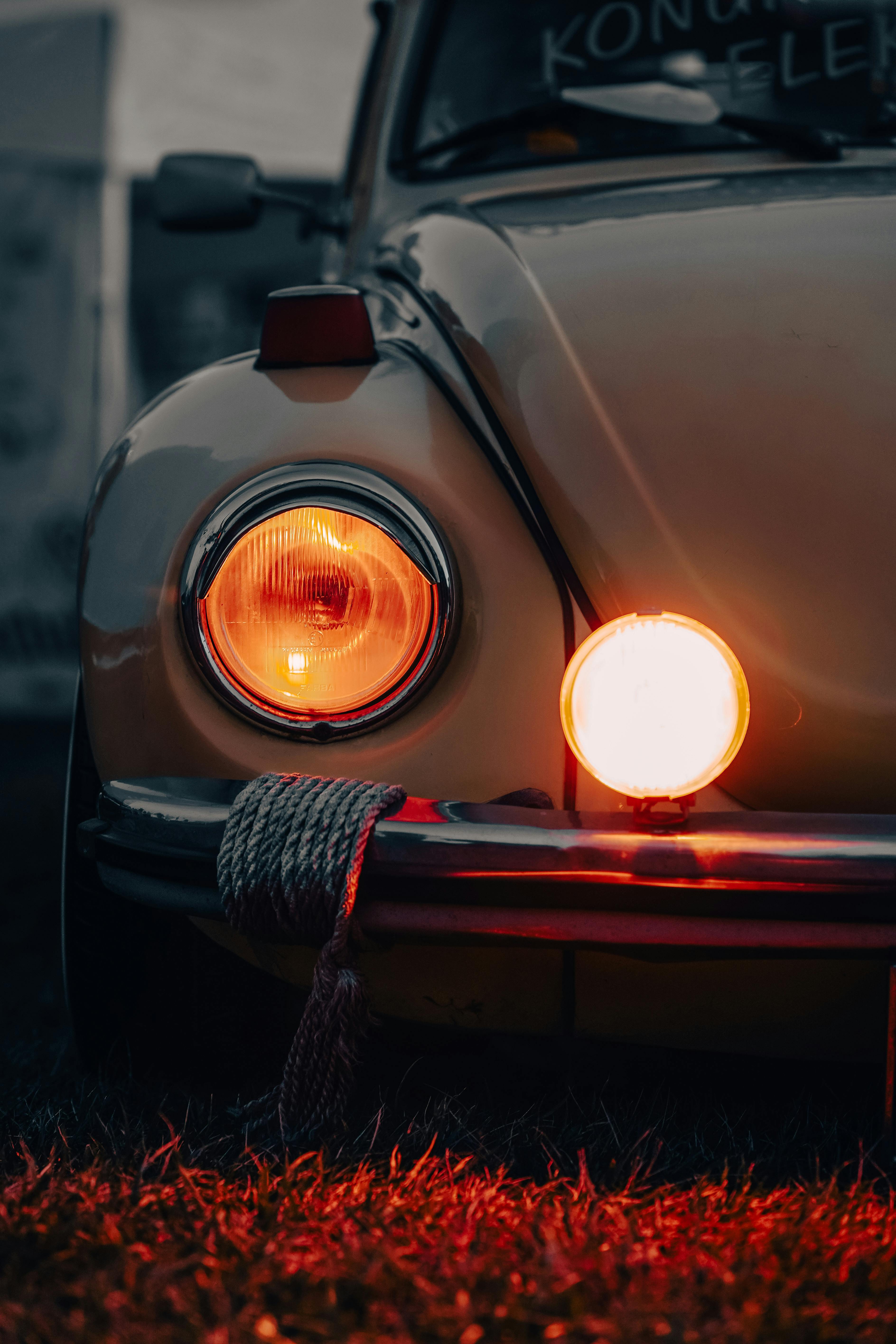Shining Headlights of Volkswagen Beetle
