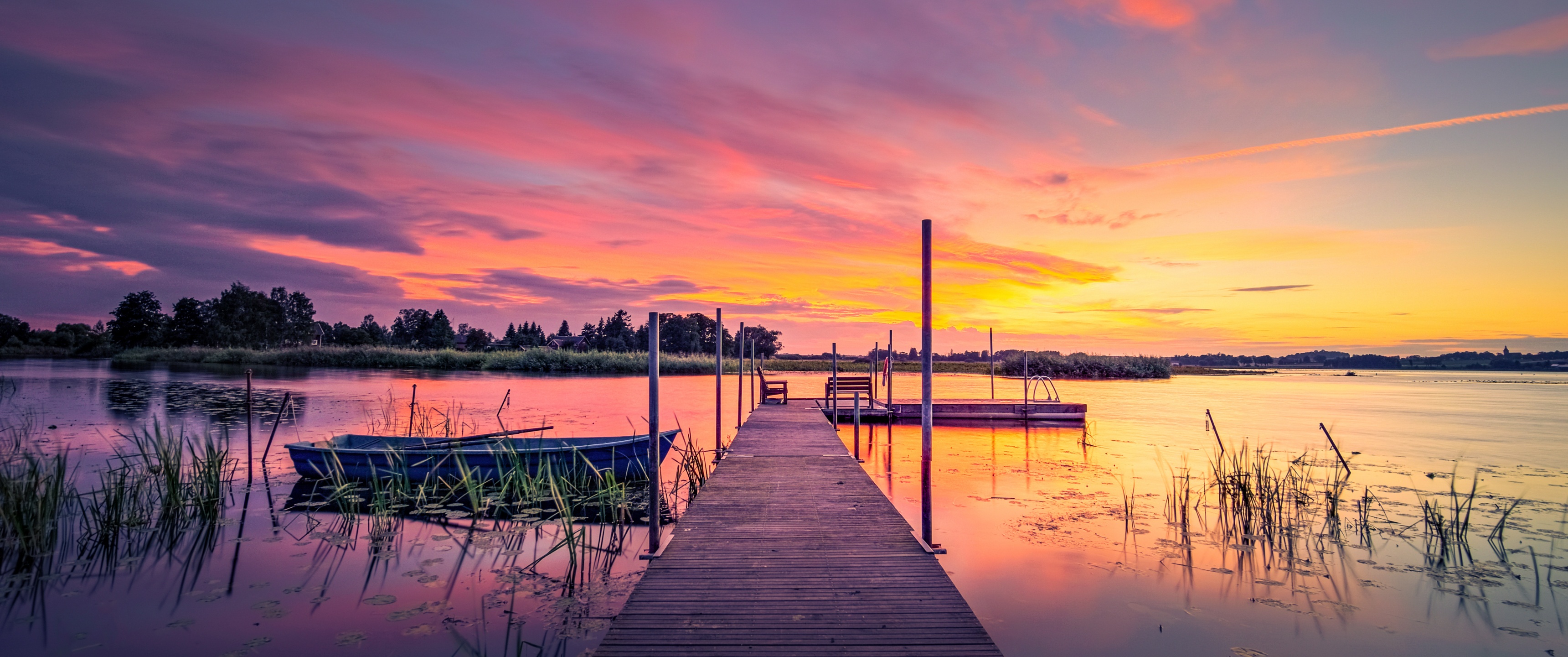 Sunset Wallpaper 4K, Sweden, Lake, Twilight