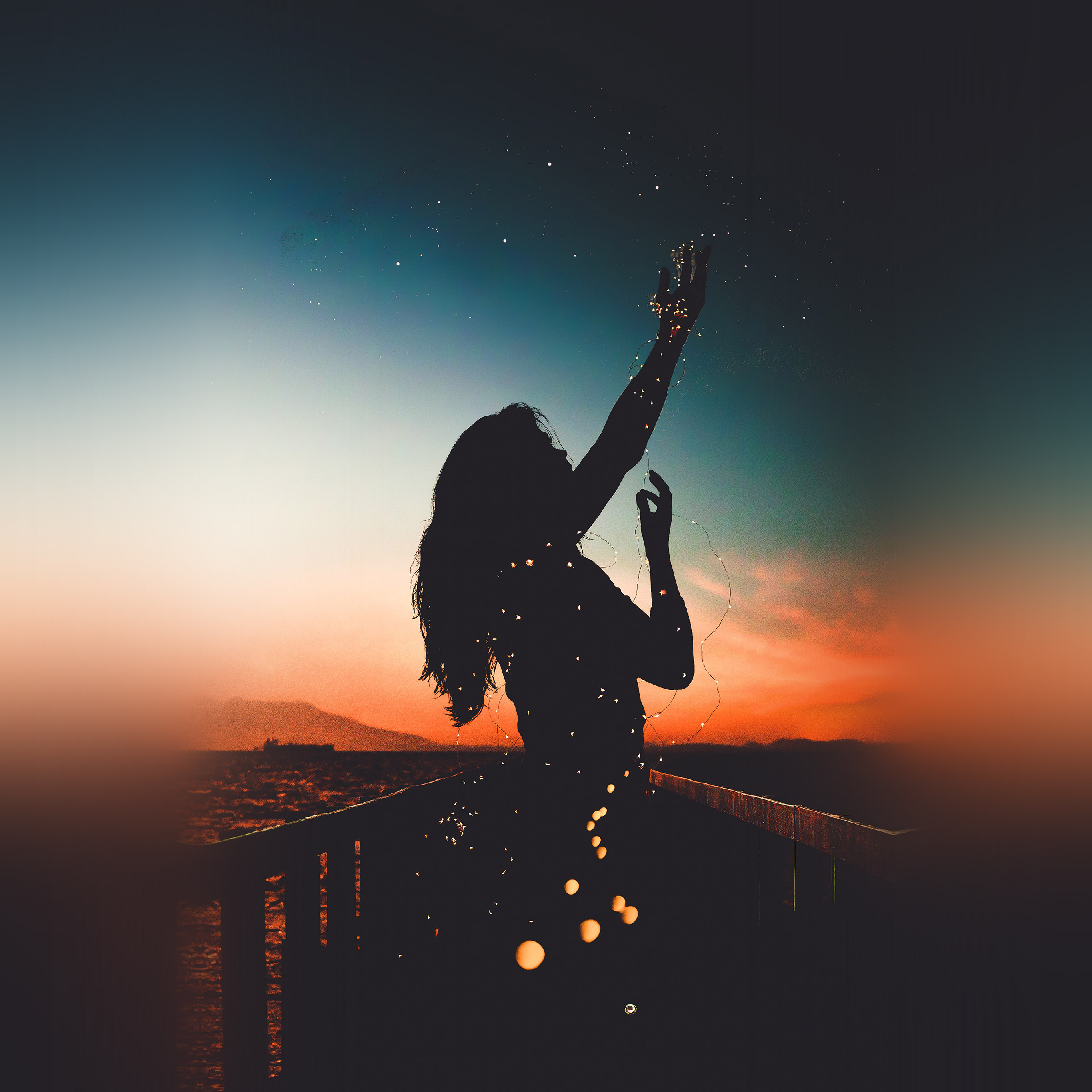 Girl Silhouettes Night Sun Nature