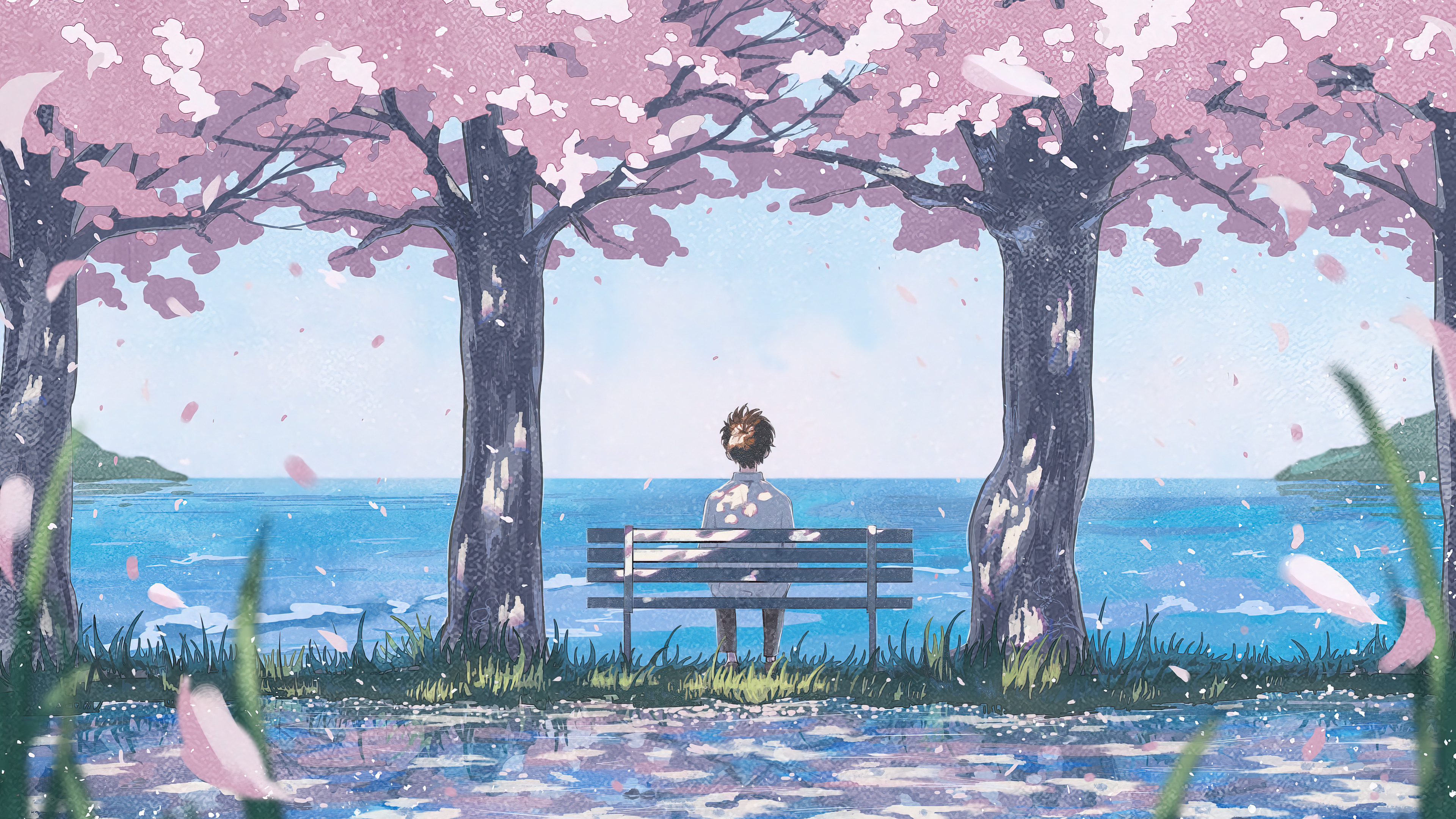 Cherry Blossom Sea Anime Scenery Wallpaper 4K PC Desktop f