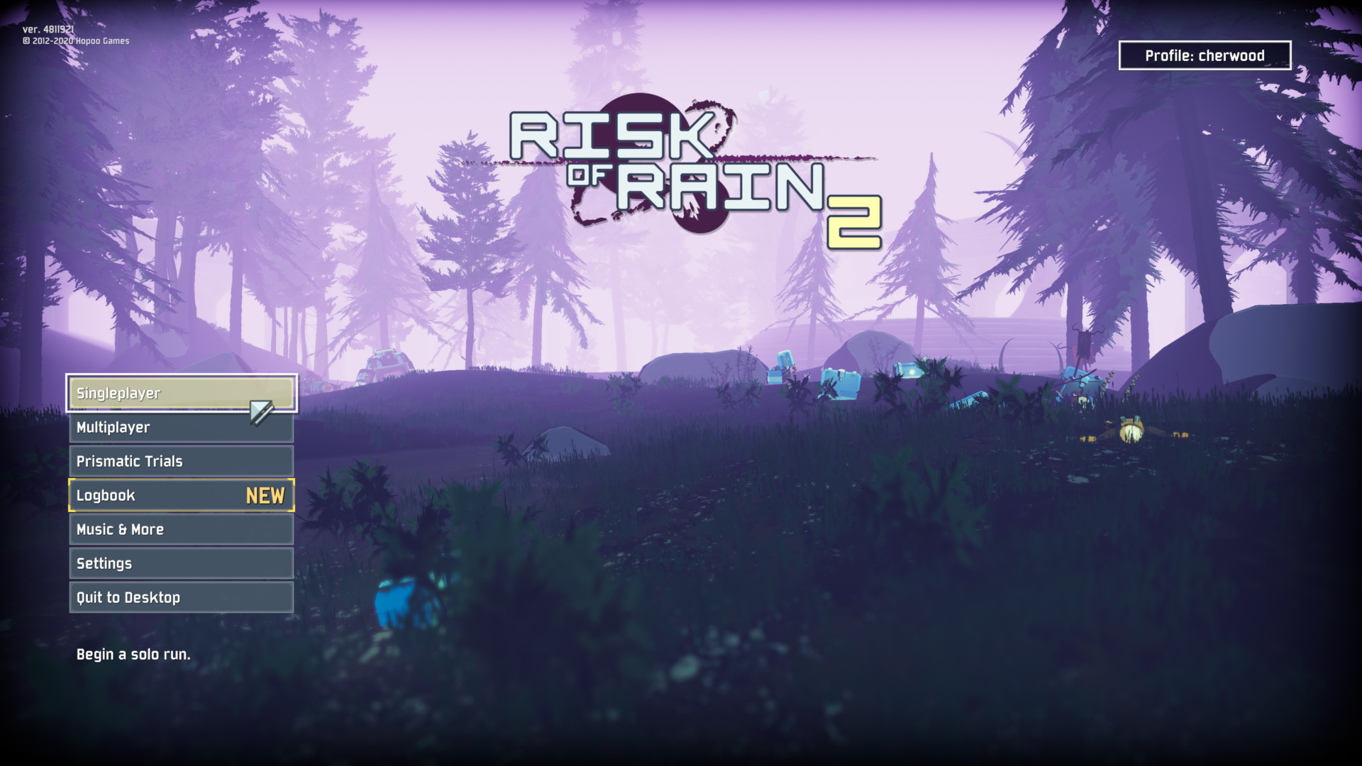 Main menu of Rain 2. Interface