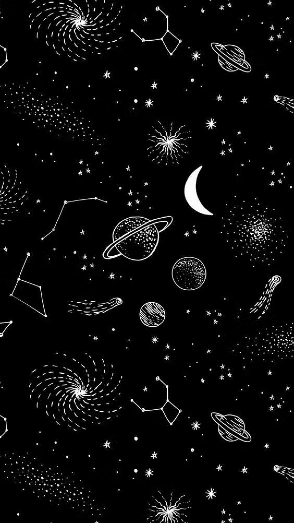 Black Line Drawing Planets Stars And Galaxies