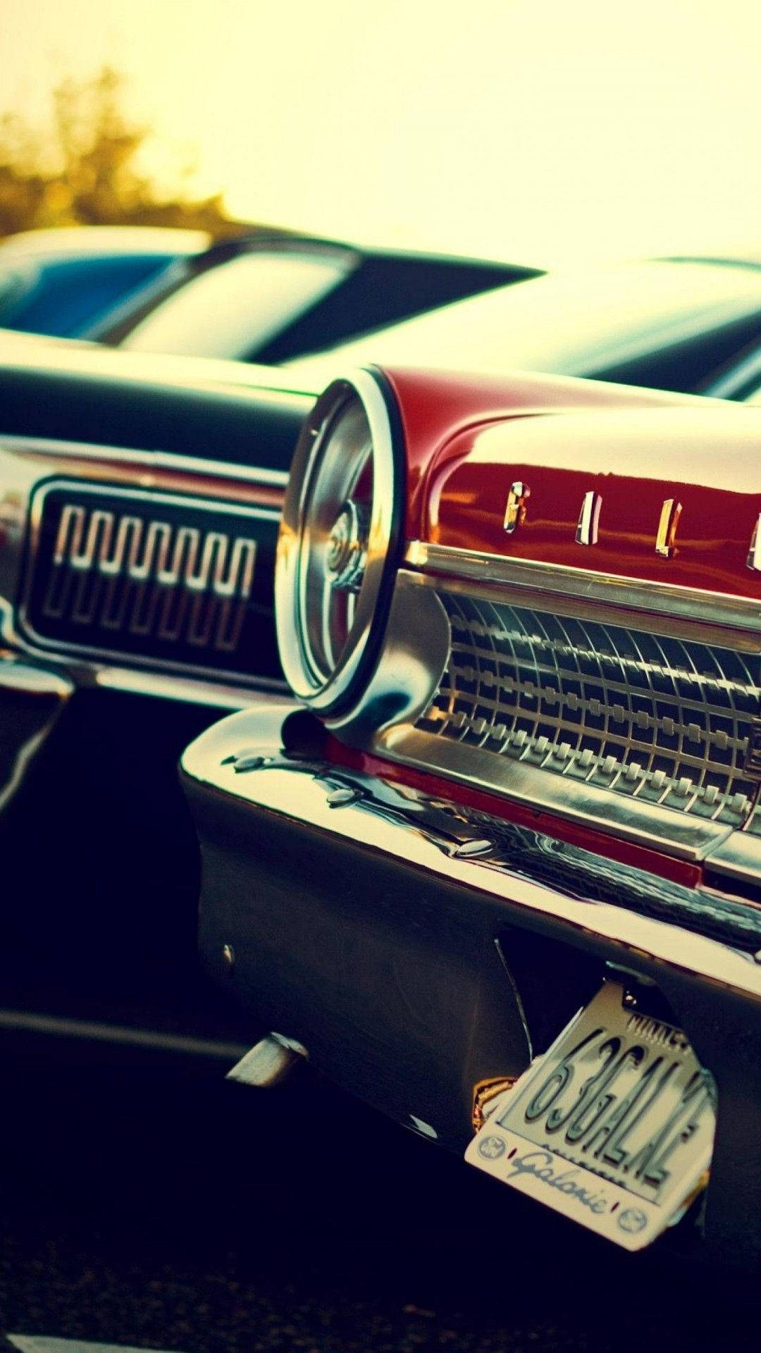 Vintage Red Car With Mounted Phone