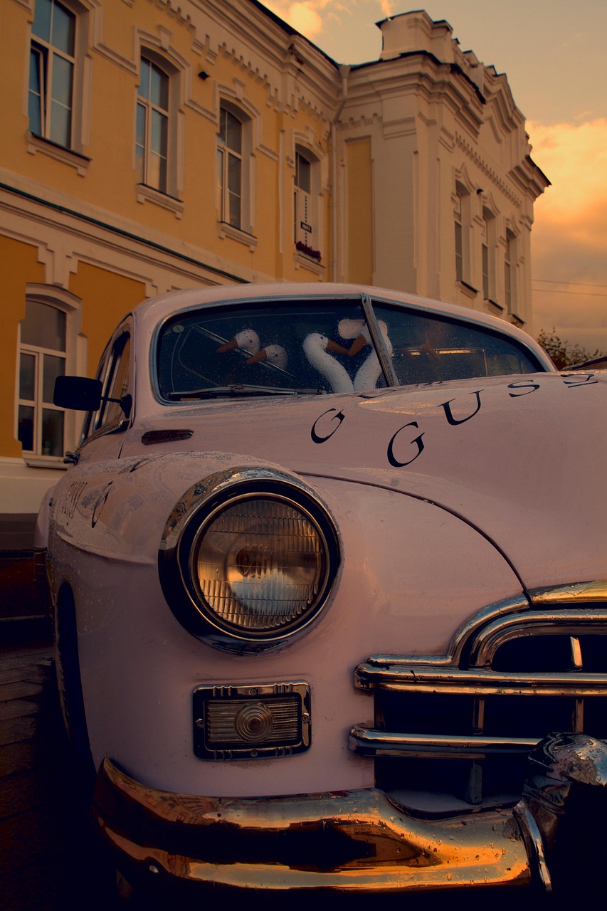 Vintage Car Sunset City Parked