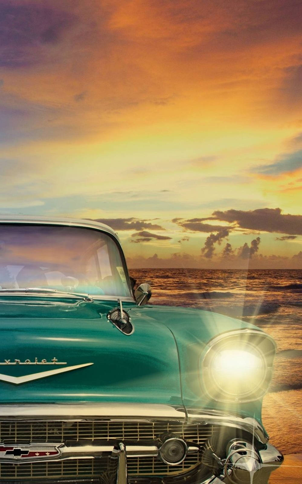 Bright Vintage Teal Car Headlights