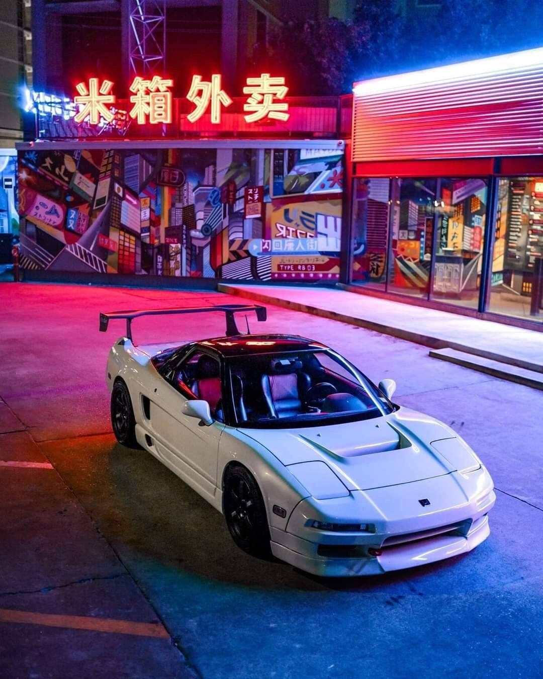 Jdm Car Surrounded By Neon Lights